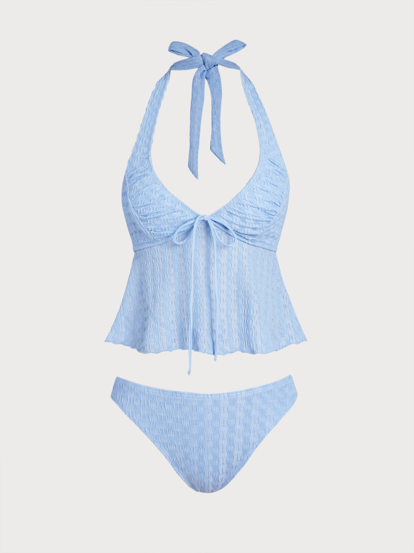 Women'S Polyester Knit Ruched V-Neck Tankini Swimsuit Blue Tankinis - SAMIOLSWIM