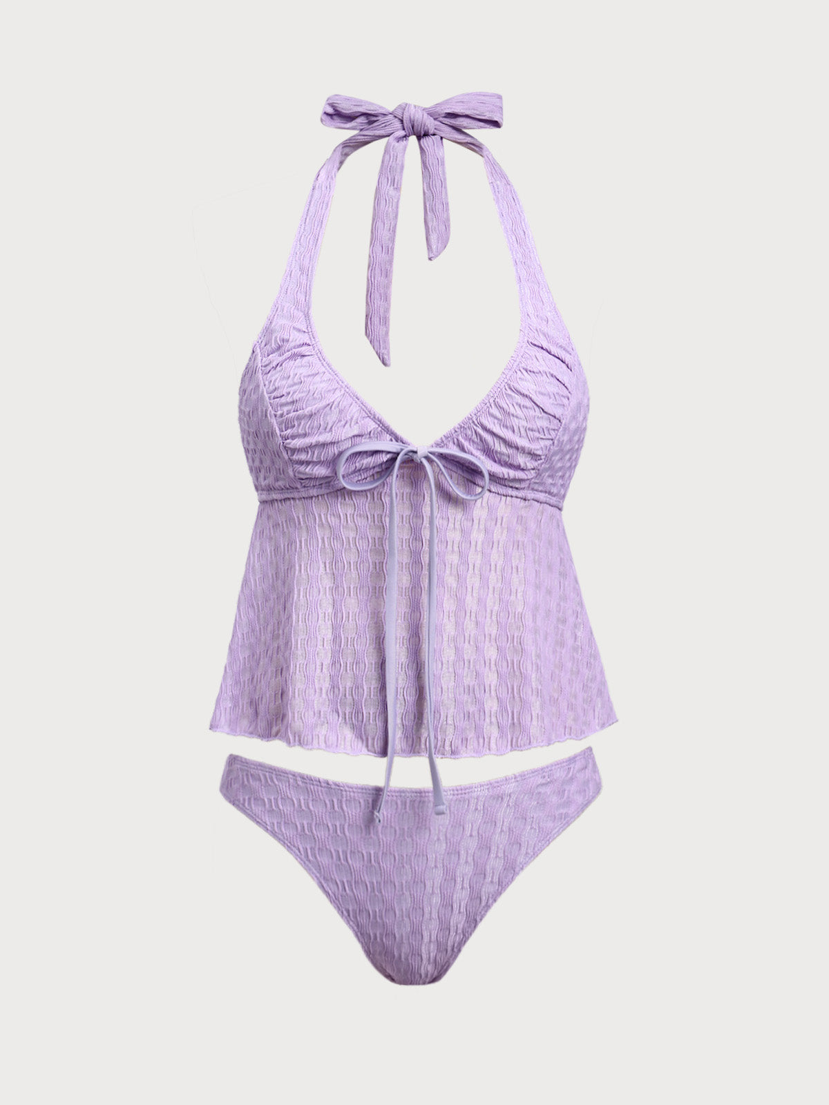 Women'S Polyester Knit Ruched V-Neck Tankini Swimsuit Purple Tankinis - SAMIOLSWIM