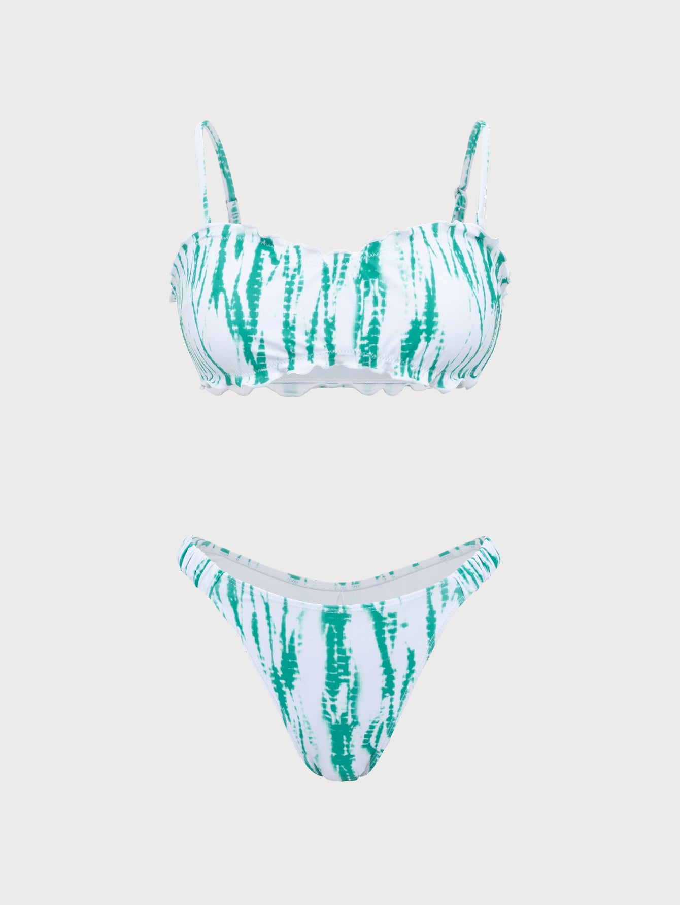 Women'S Polyester Knit Ruffle Bikini Set Light Green Bikinis - SAMIOLSWIM