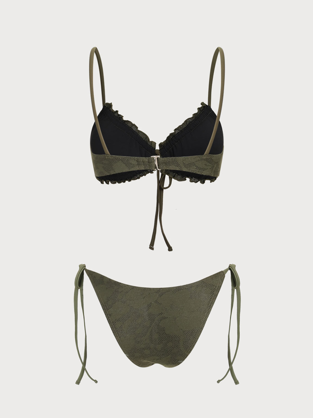 Women'S Polyester Knit Ruffle Front Tie Bikini Set Bikinis - SAMIOLSWIM