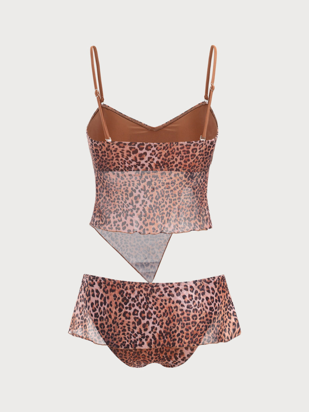 Women'S Polyester Knit Shirred Leopard Print Tankini Swimsuit Tankinis - SAMIOLSWIM