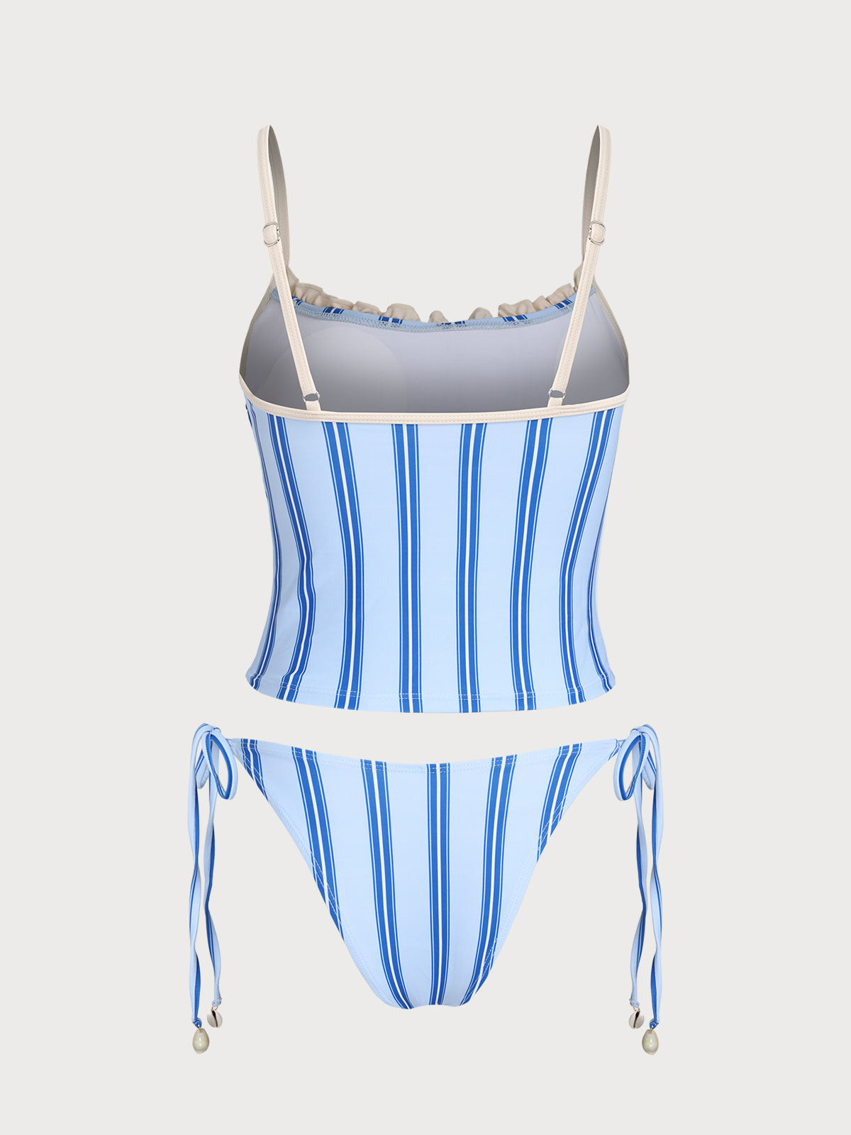 Women'S Polyester Knit Striped Contrast Tankini Swimsuit Tankinis - SAMIOLSWIM