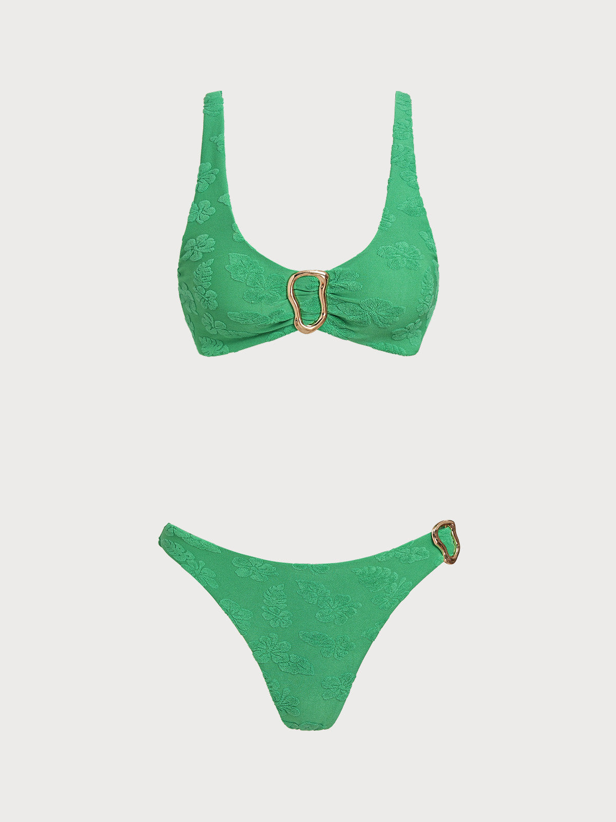 Women'S Polyester Knit Terry Metallic Bikini Set Green Bikinis - SAMIOLSWIM