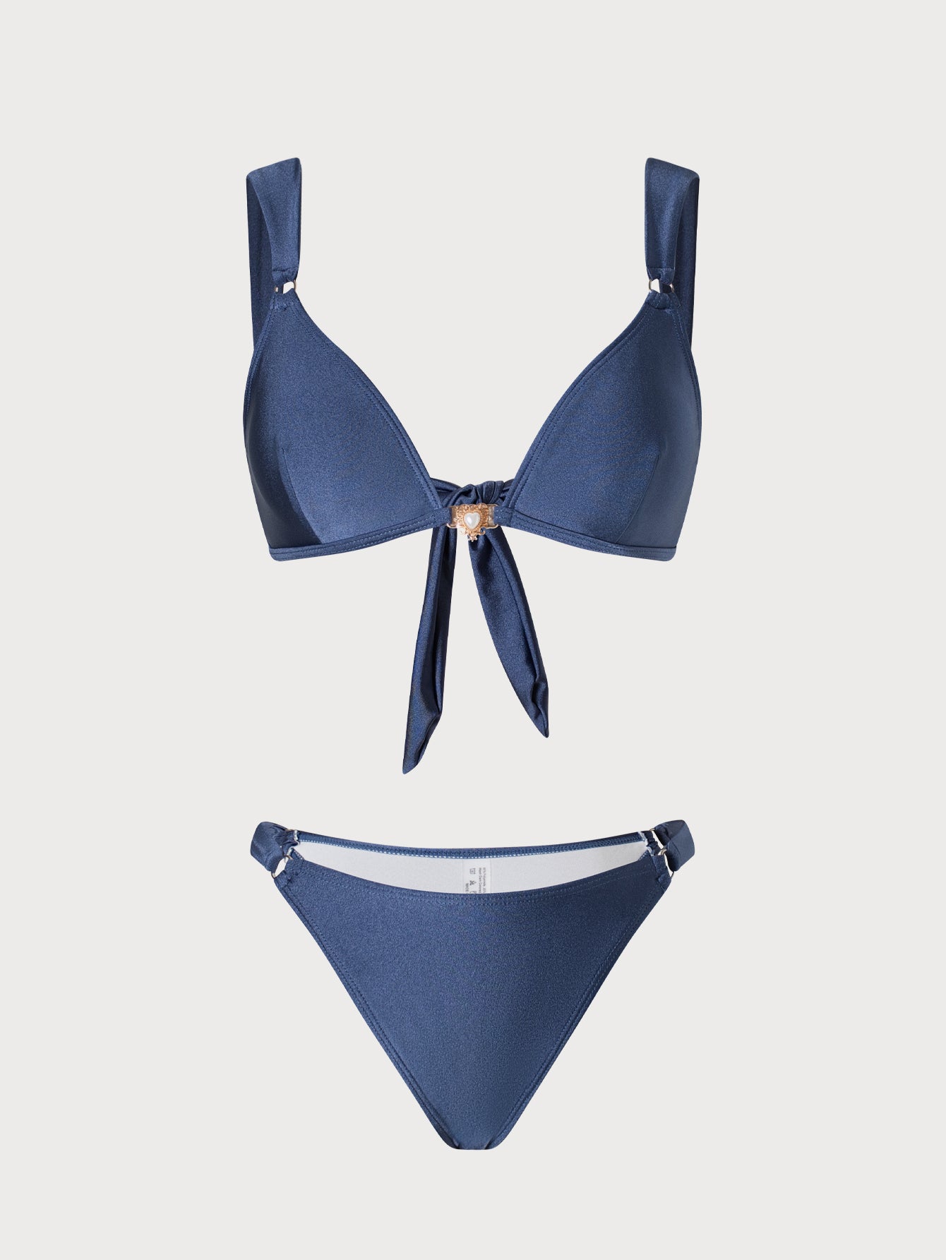 Women'S Polyester Knit Trimmed Vintage Bikini Set Blue Bikinis - SAMIOLSWIM
