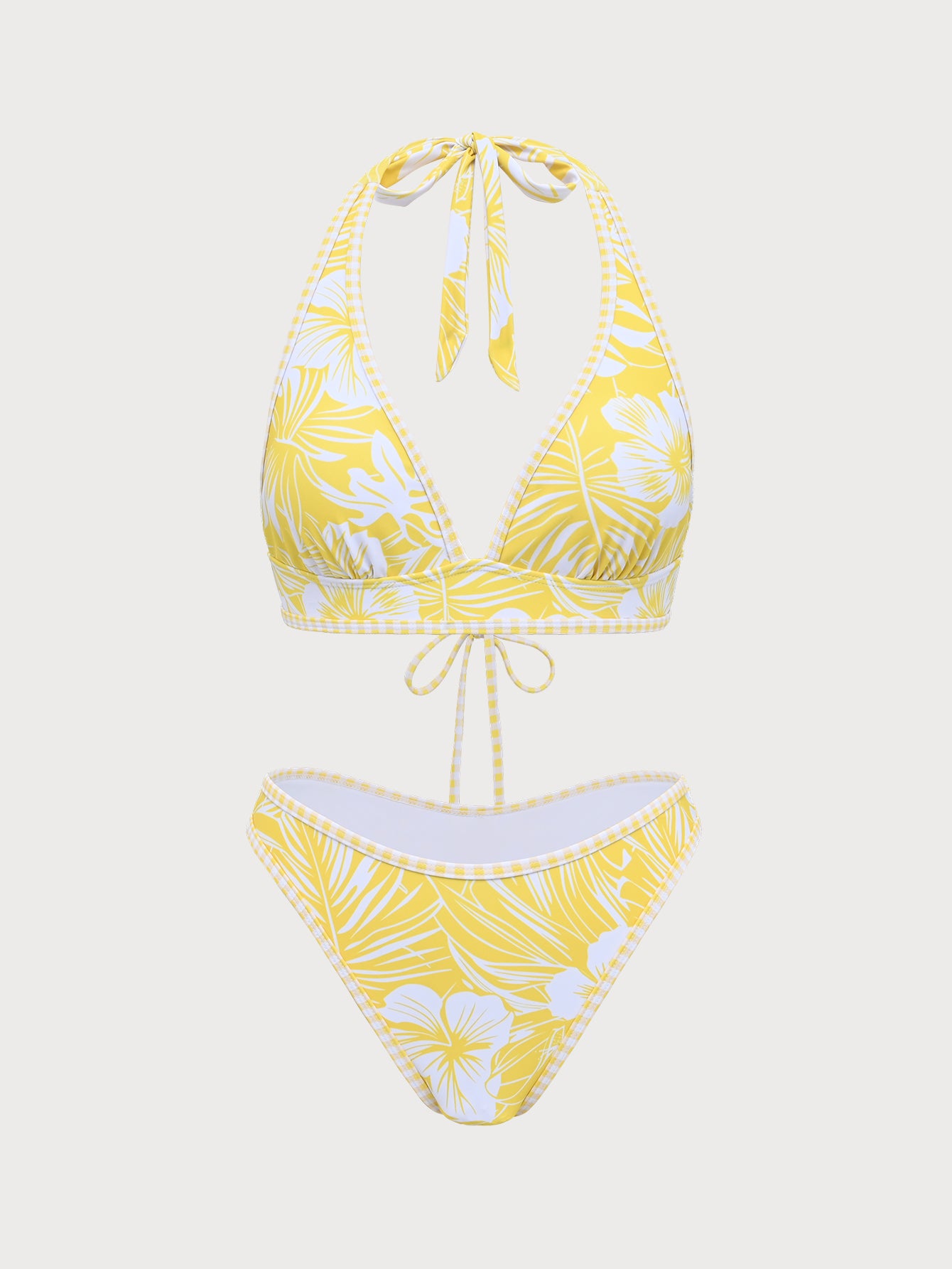 Women'S Polyester Knit Tropical Print Bikini Set Yellow Bikinis - SAMIOLSWIM