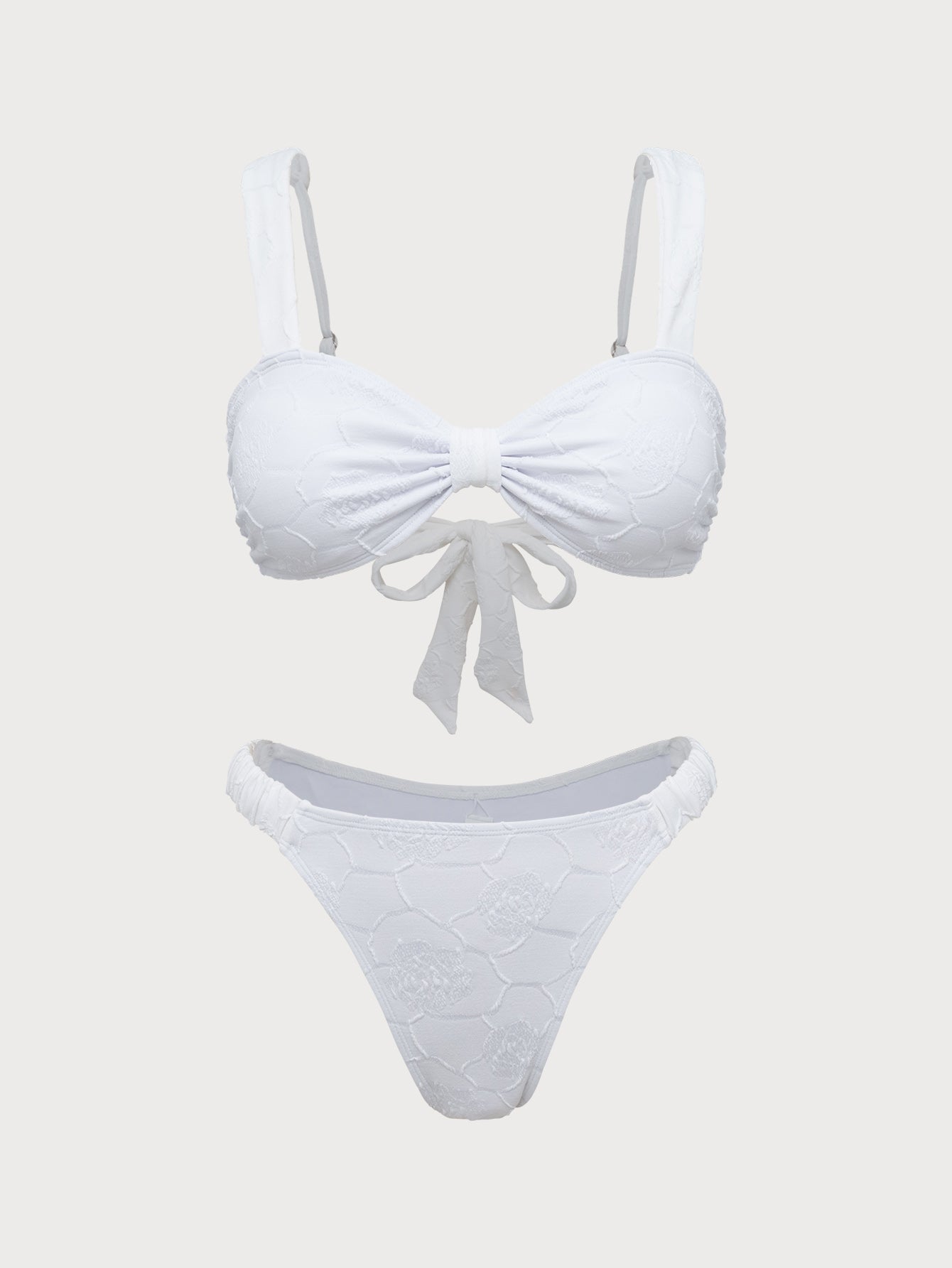 Women'S Polyester Knit Twist Vintage Bikini Set White Bikinis - SAMIOLSWIM