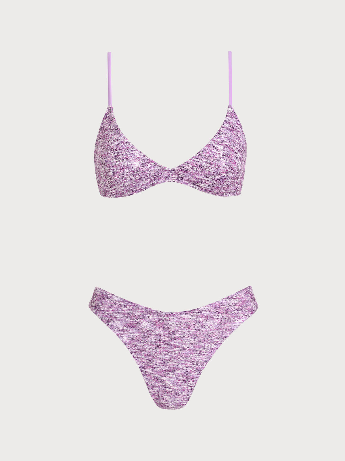 Women'S Polyester Knit Two-Tone Crochet Bikini Set Purple Bikinis - SAMIOLSWIM