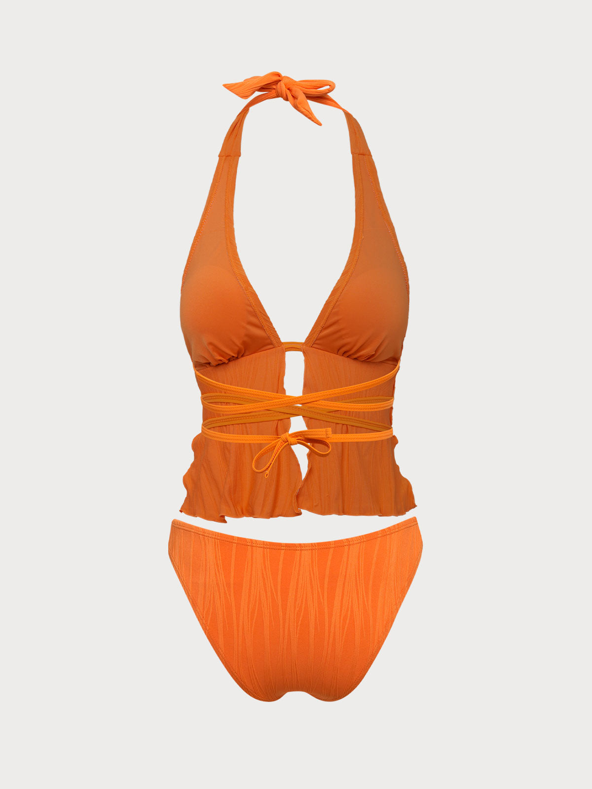 Women'S Polyester Knit V-Neck Tie Front Tankini Set Tankinis - SAMIOLSWIM