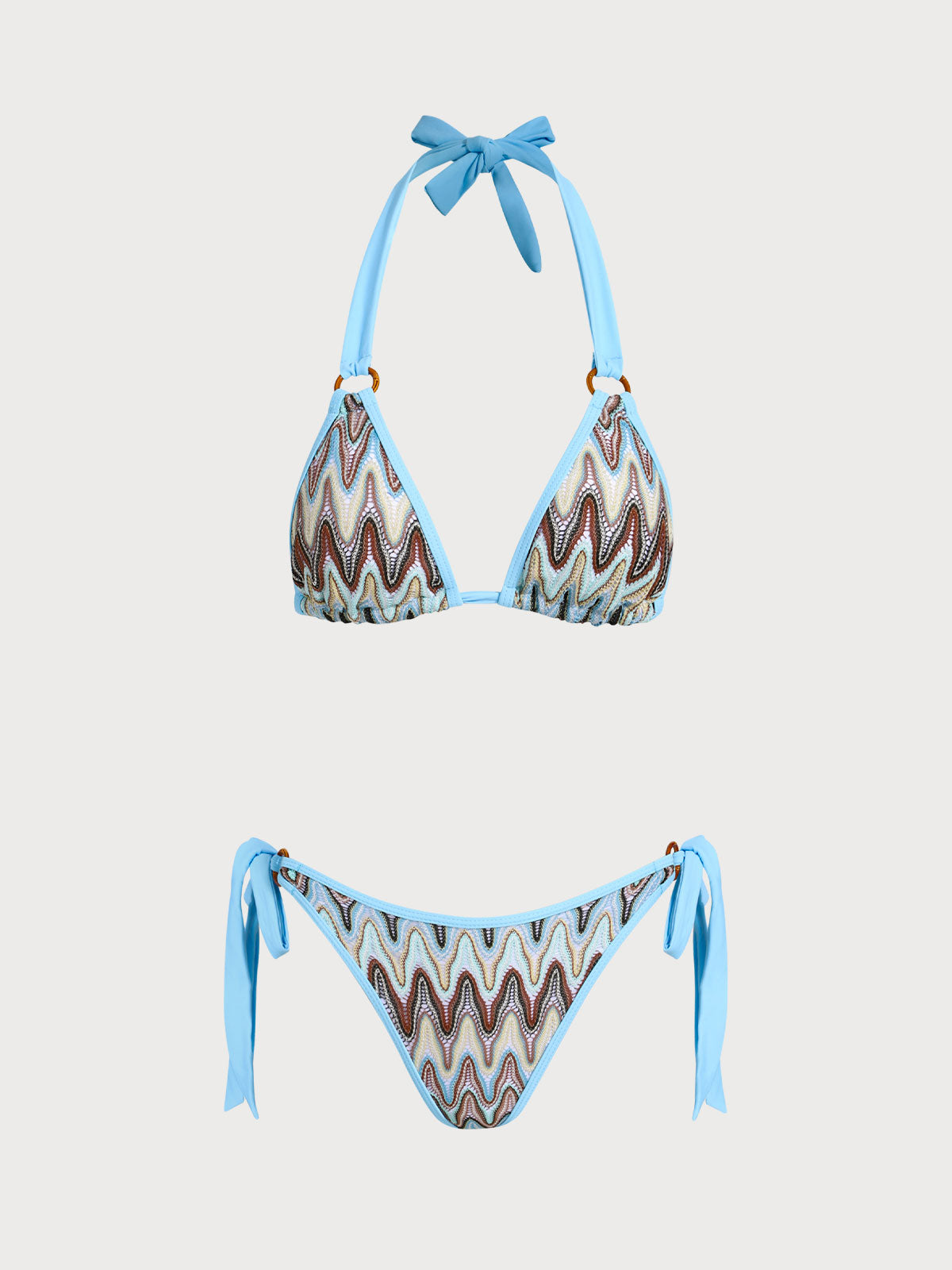 Women'S Polyester Knit Vintage Contrast Glitter Mesh Bikini Set Blue Bikinis - SAMIOLSWIM