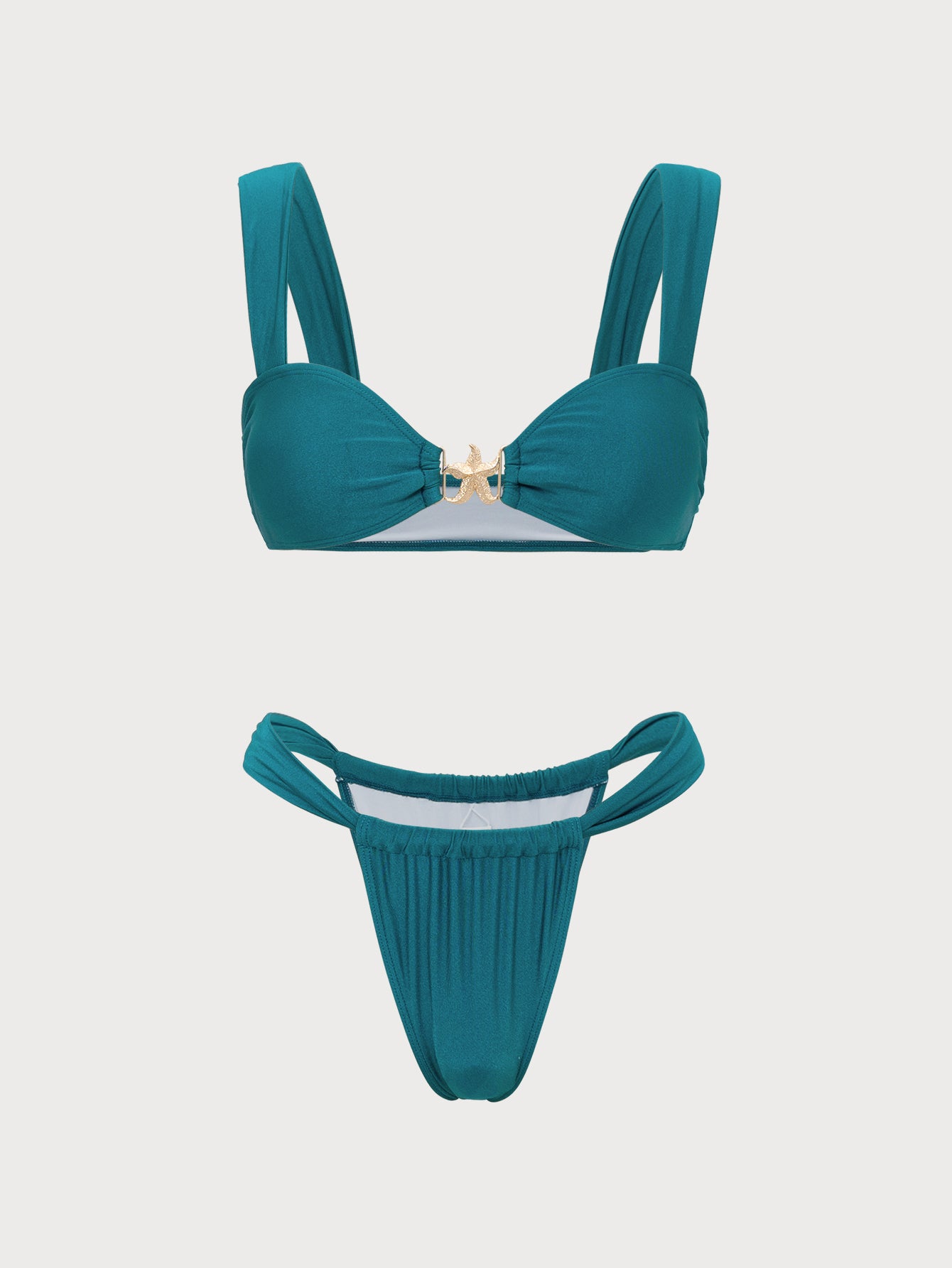 Women'S Polyester Knit Vintage Metallic Decoration Bikini Set Blue Bikinis - SAMIOLSWIM