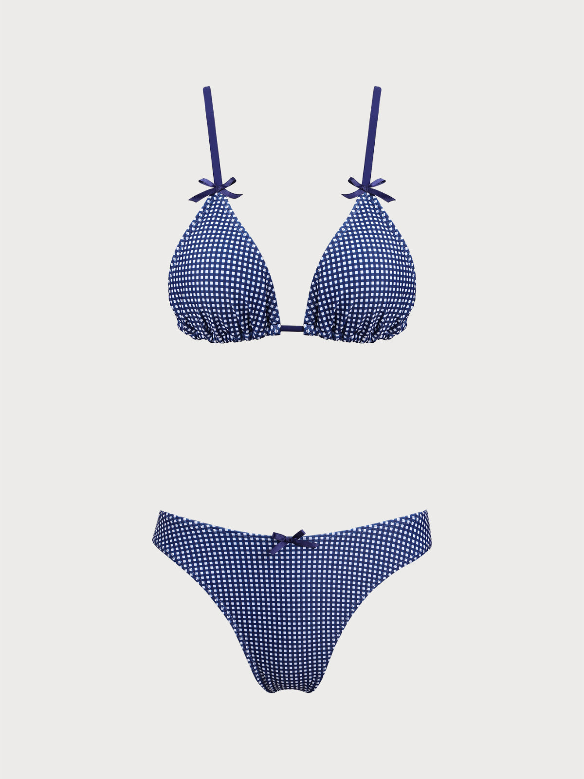 Women'S Polyester Knit Vintage Plaid Bikini Set Navy Bikinis - SAMIOLSWIM