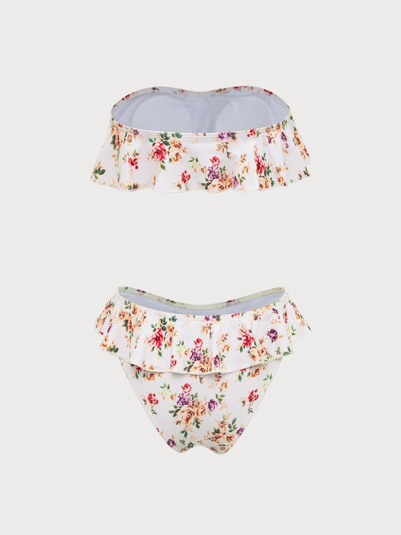 Women'S Polyester Knit Vintage Print Ruffle Bikini Set Bikinis - SAMIOLSWIM