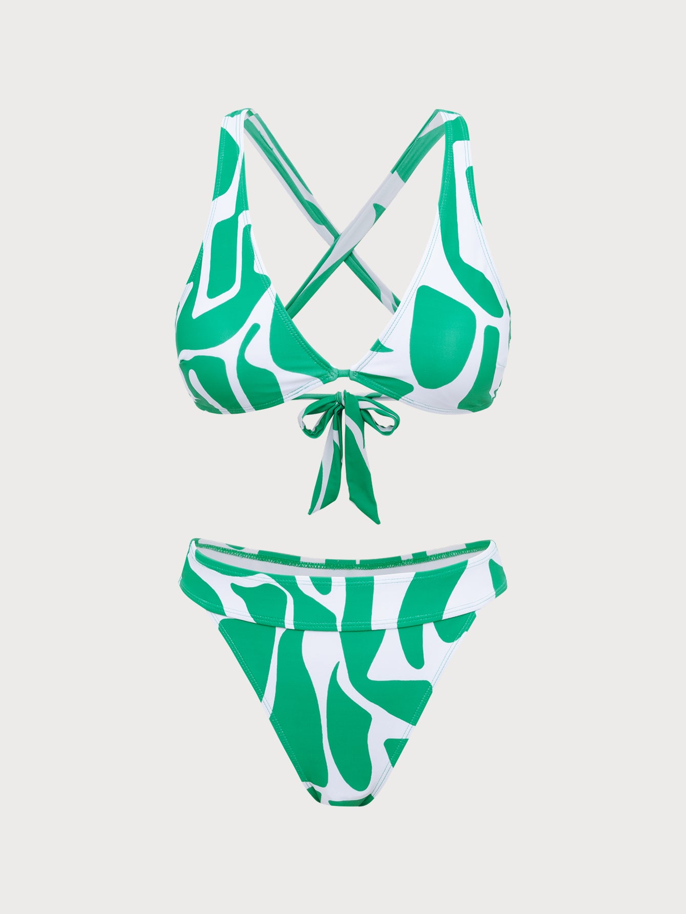 Women'S Polyester Knit Vintage Tropical Bikini Set Green Bikinis - SAMIOLSWIM