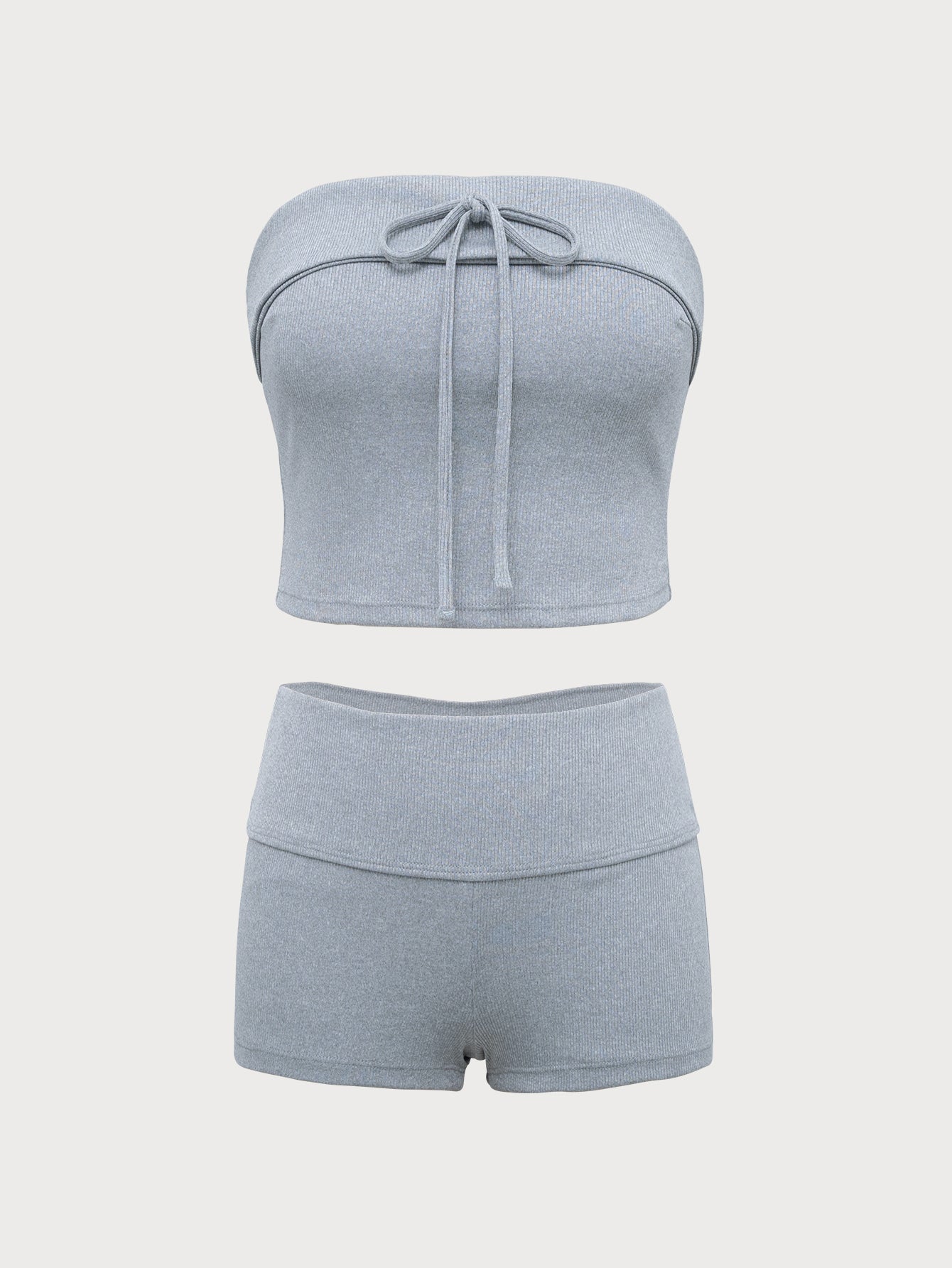 Women'S Polyester Knitted Bandeau Tankini Swimsuit Grey Tankinis - SAMIOLSWIM