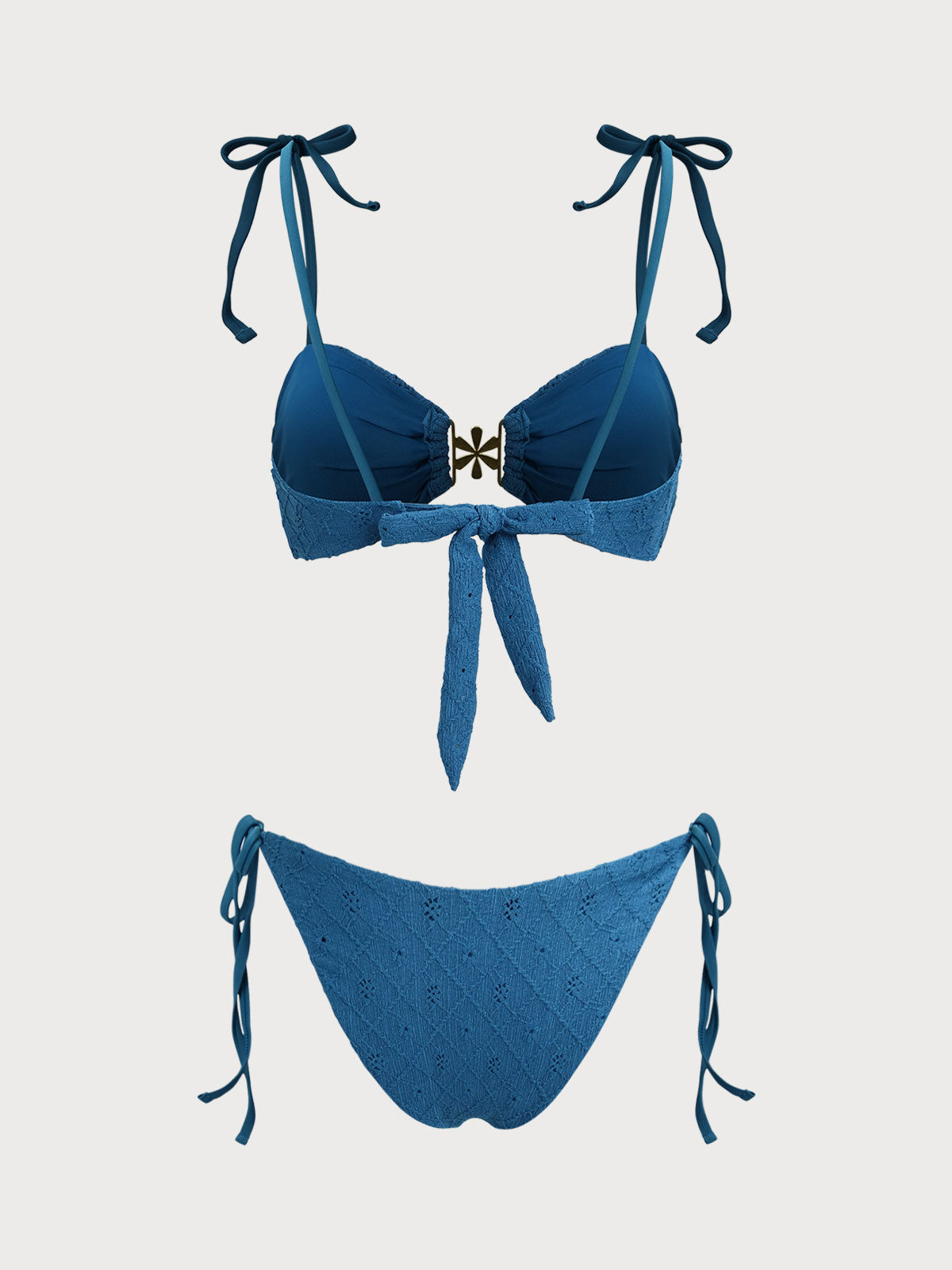 Women'S Polyester Knitted Bow Flower Decoration Bikini Set Bikinis - SAMIOLSWIM