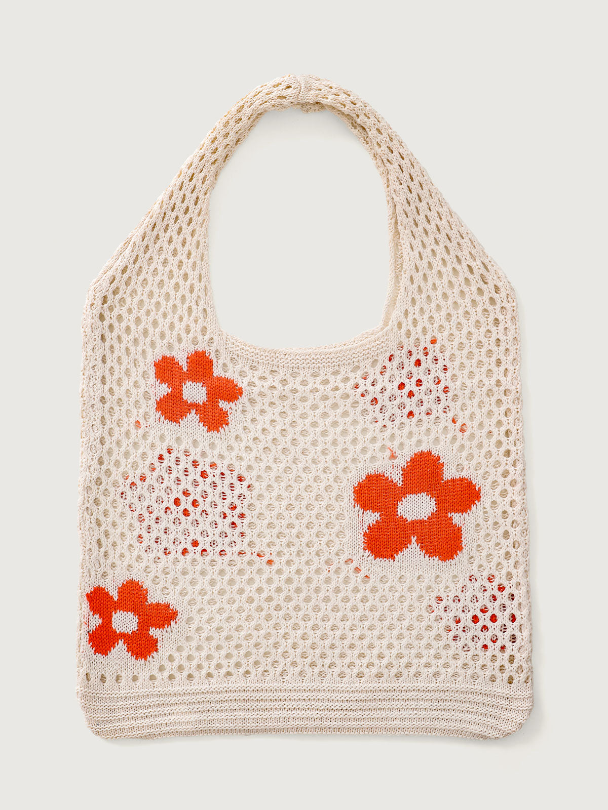 Women'S Polyester Knitted Contrast Flower Hollow Shoulder Bag Apricot Bags - SAMIOLSWIM