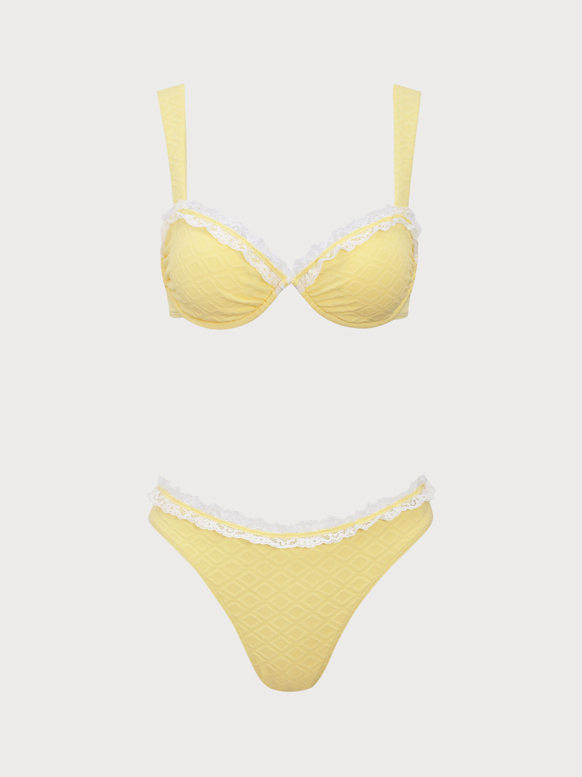 Women'S Polyester Knitted Contrast Lace Bikini Set Yellow Bikinis - SAMIOLSWIM