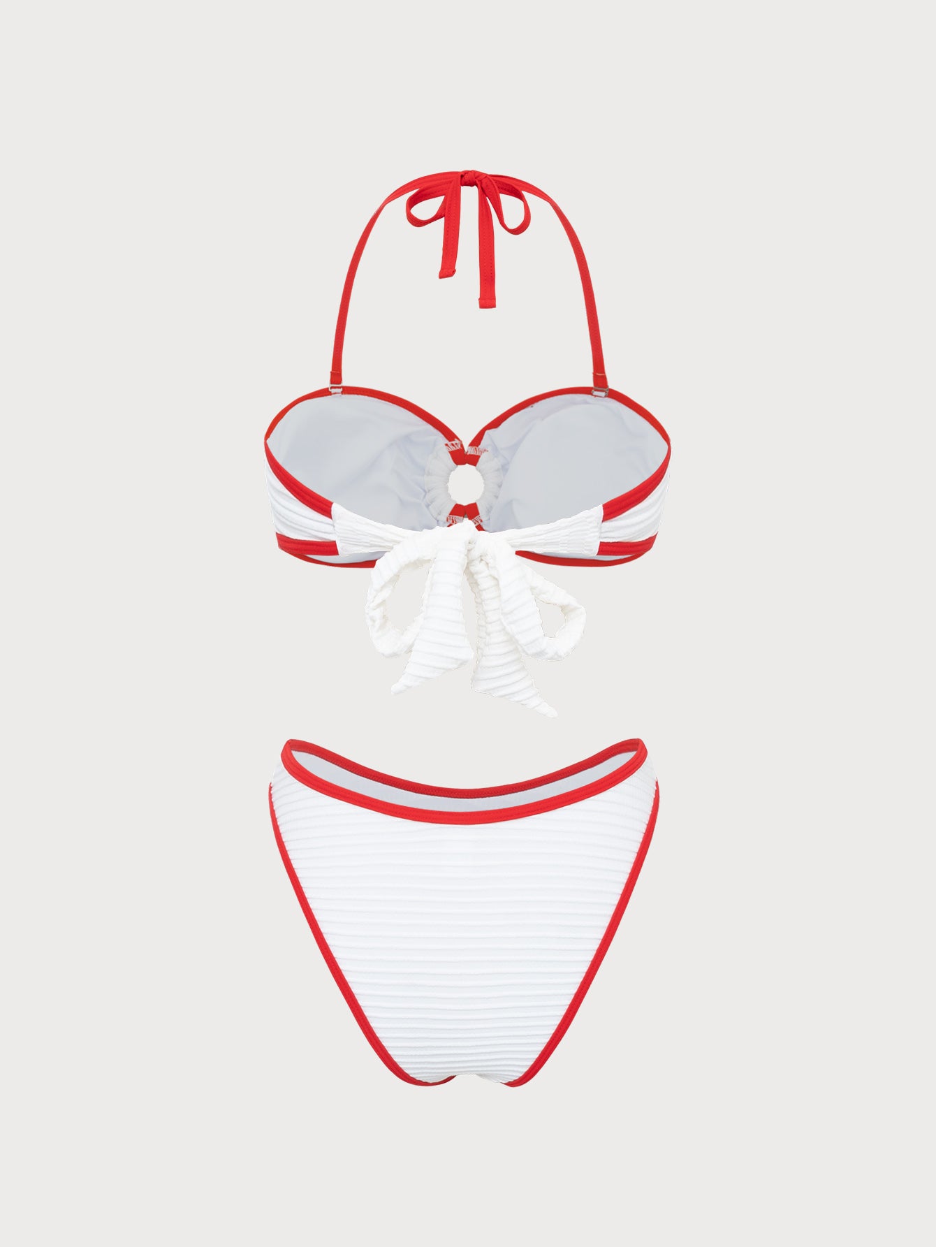 Women'S Polyester Knitted Contrast Ring Cutout Bikini Set Bikinis - SAMIOLSWIM