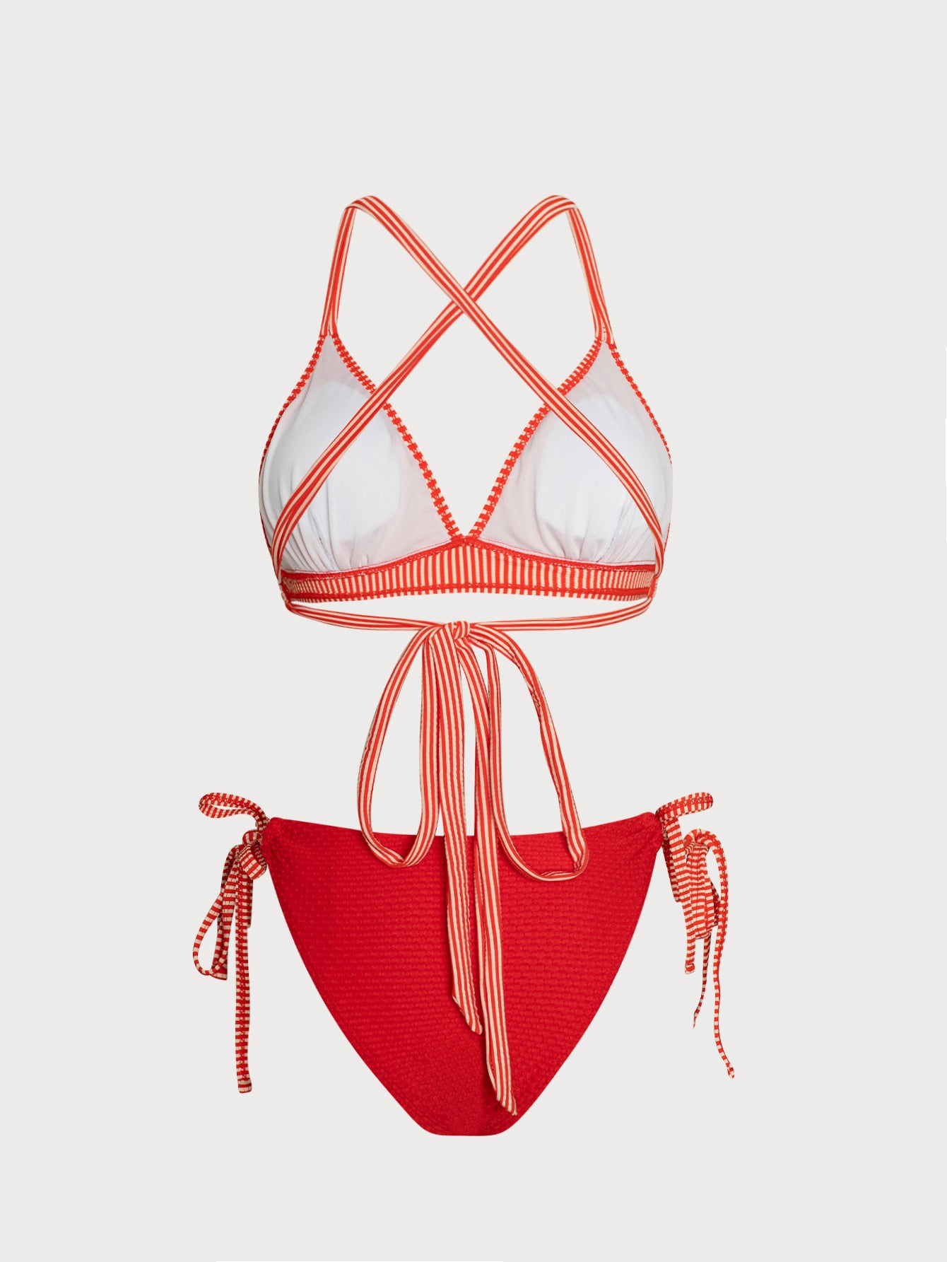 Women'S Polyester Knitted Contrast Stripe Strap Bikini Set Bikinis - SAMIOLSWIM