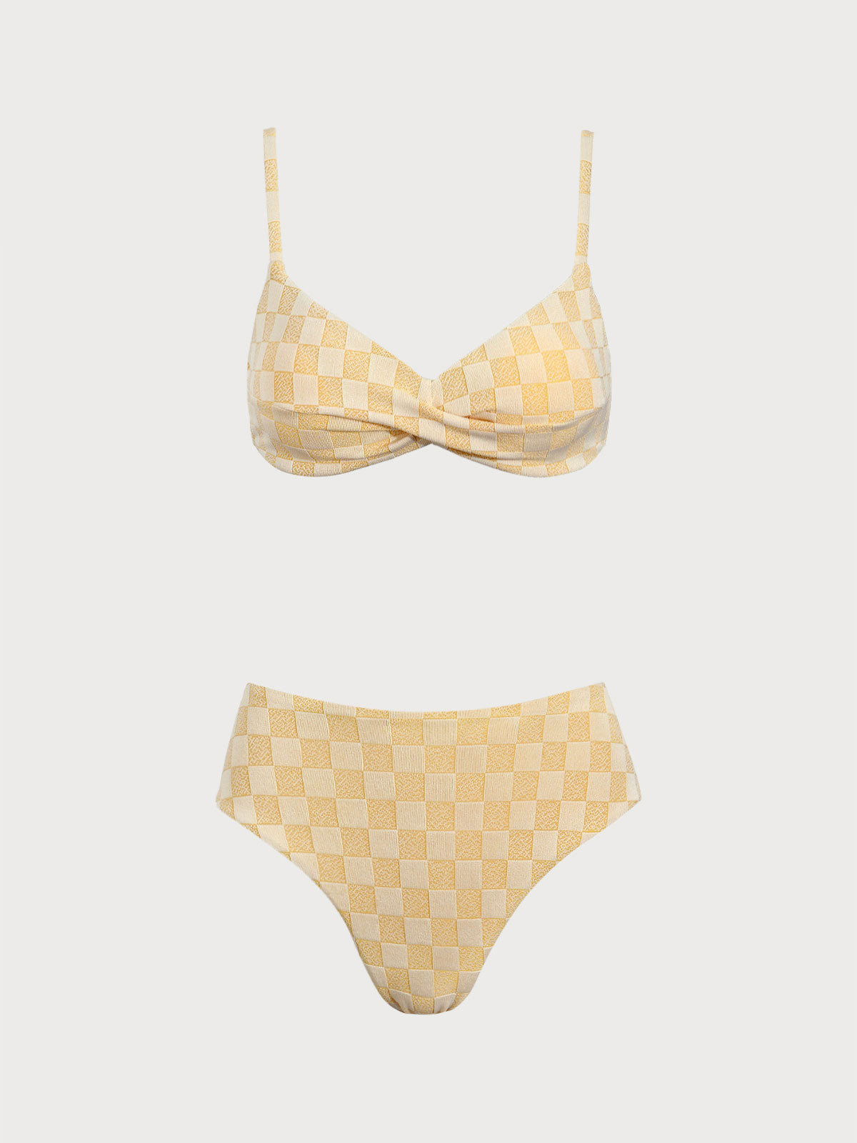 Women'S Polyester Knitted Crossover Plaid Bikini Set Yellow Bikinis - SAMIOLSWIM