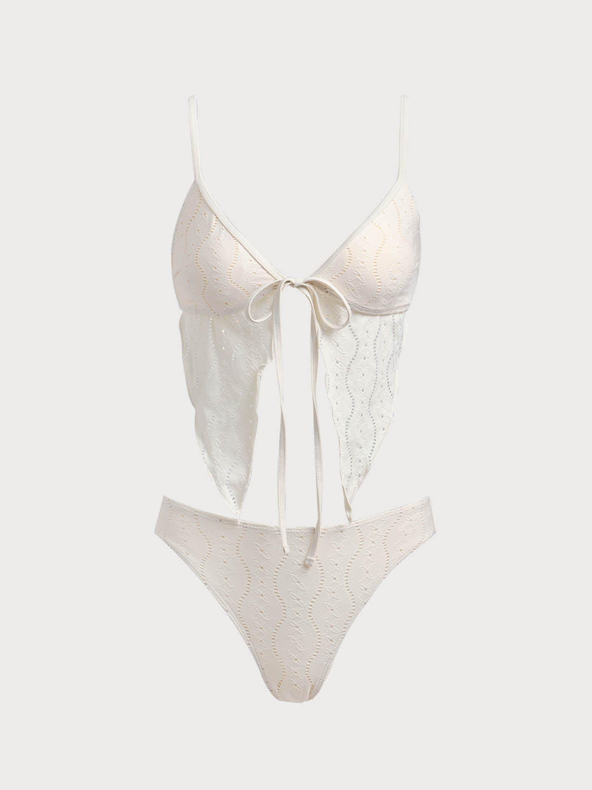 Women'S Polyester Knitted Cutout Lace-Up Tankini Swimsuit Beige Tankinis - SAMIOLSWIM