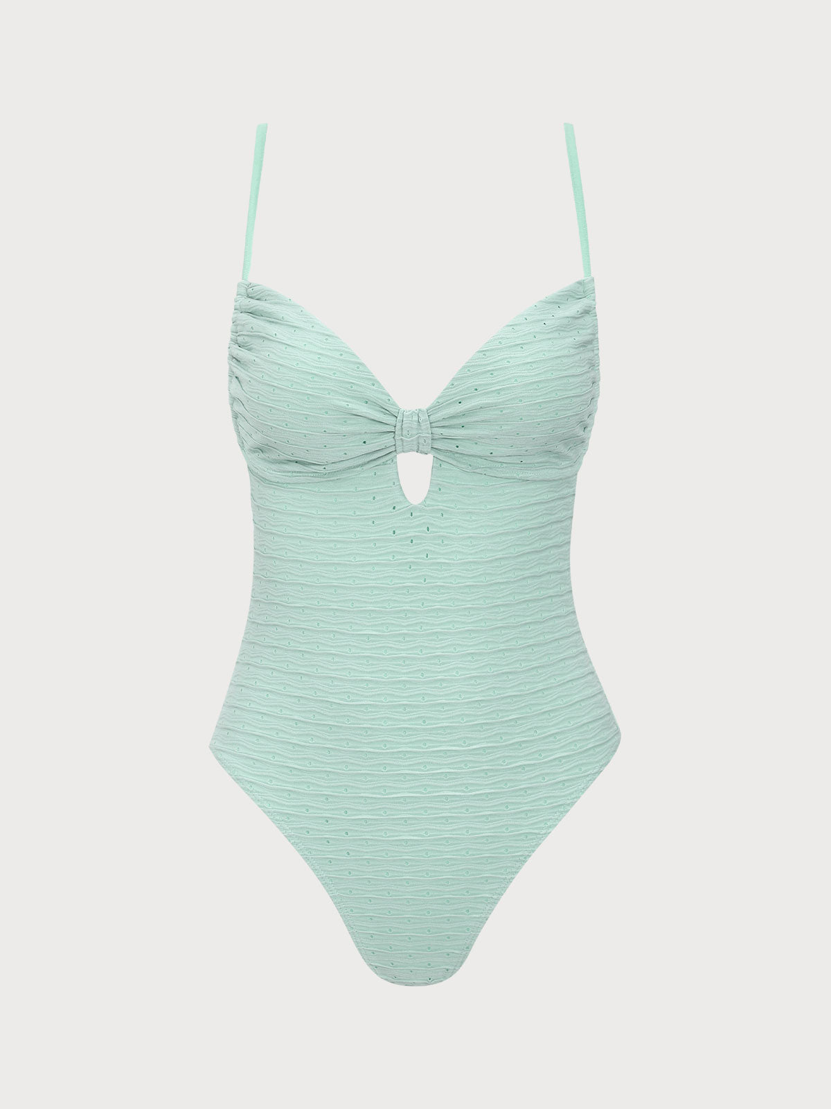 Women'S Polyester Knitted Cutout Pleated One-Piece Swimsuit Cyan One-Pieces - SAMIOLSWIM