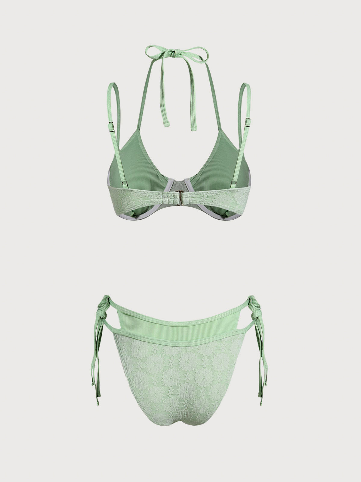 Women'S Polyester Knitted Fake Two-Piece Underwire Bikini Set Bikinis - SAMIOLSWIM