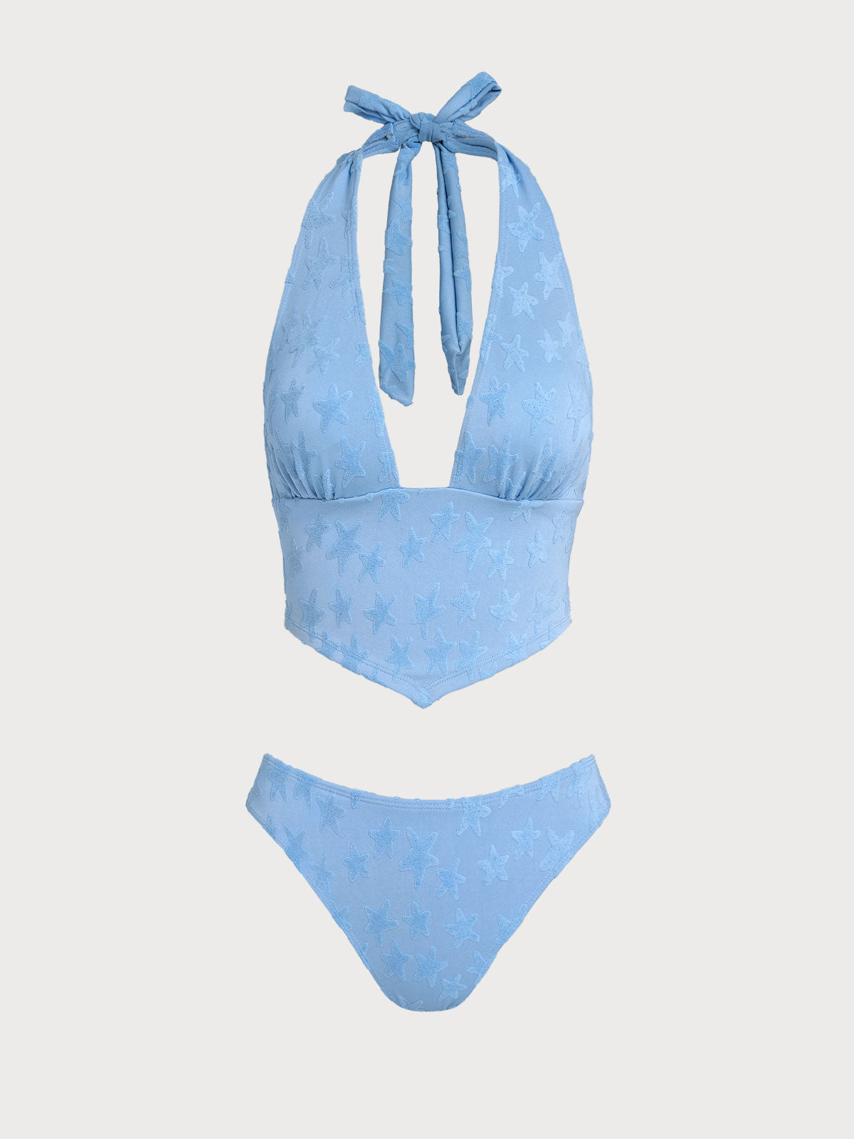 Women'S Polyester Knitted Five-Pointed Star Terry Tankini Set Blue Tankinis - SAMIOLSWIM