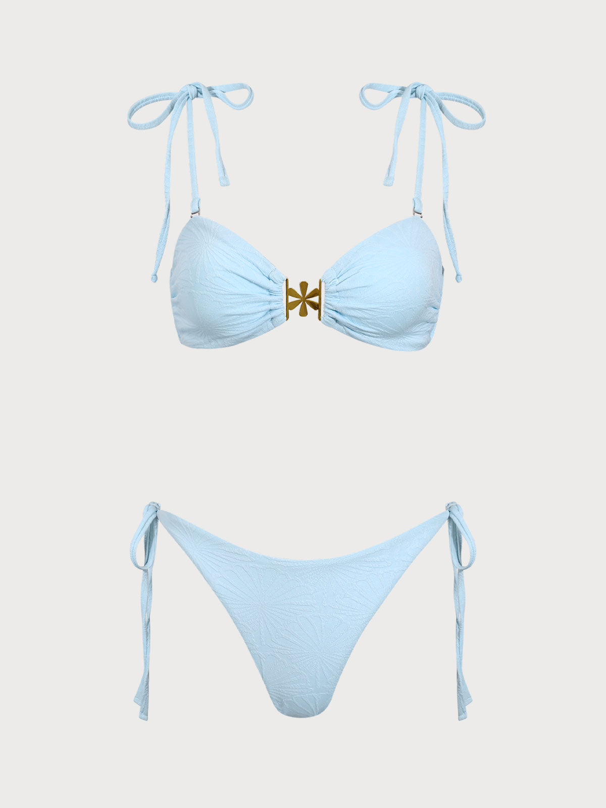 Women'S Polyester Knitted Floral Bikini Set Light Blue Bikinis - SAMIOLSWIM