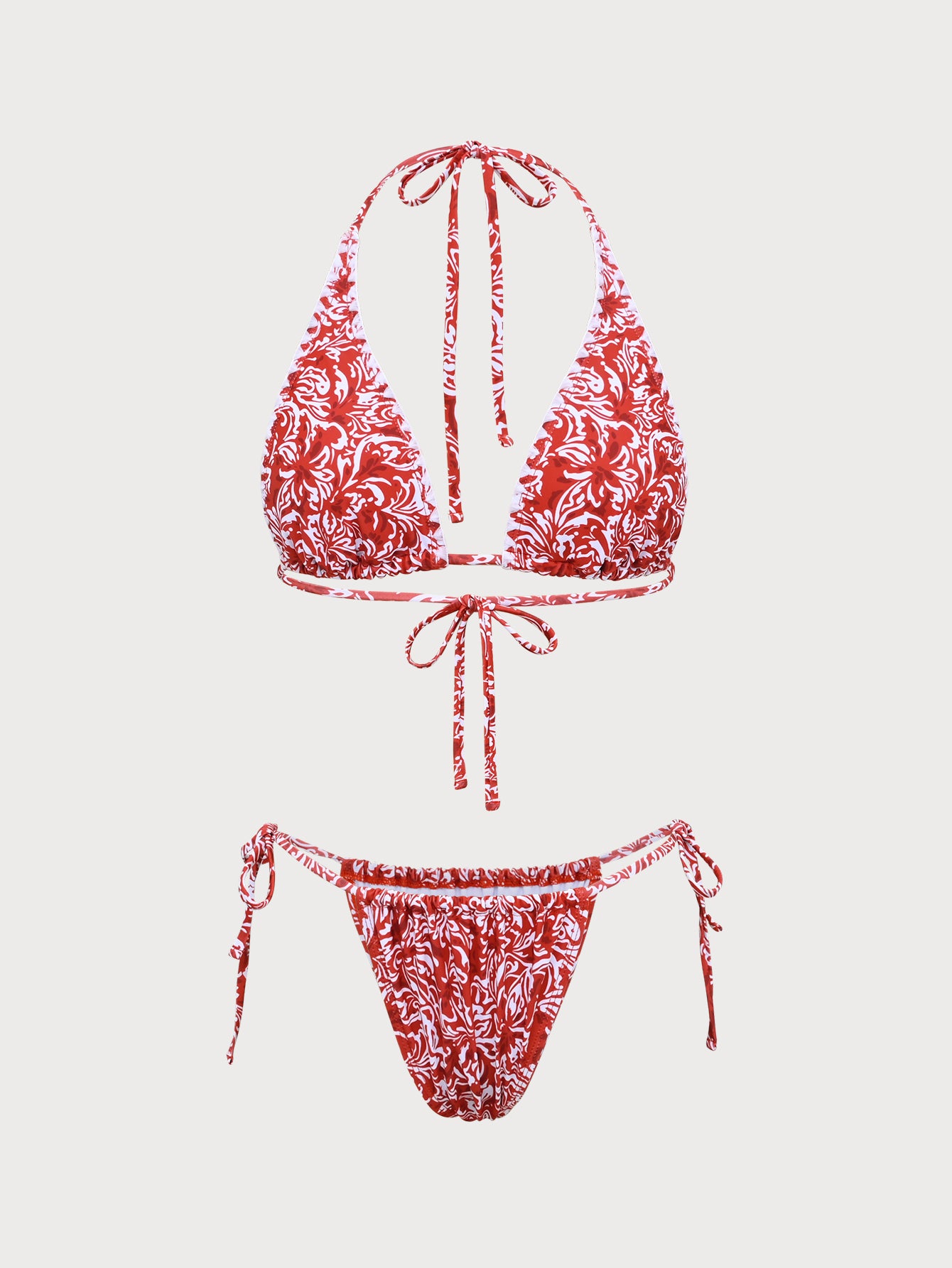 Women'S Polyester Knitted Floral Bikini Set Red Bikinis - SAMIOLSWIM
