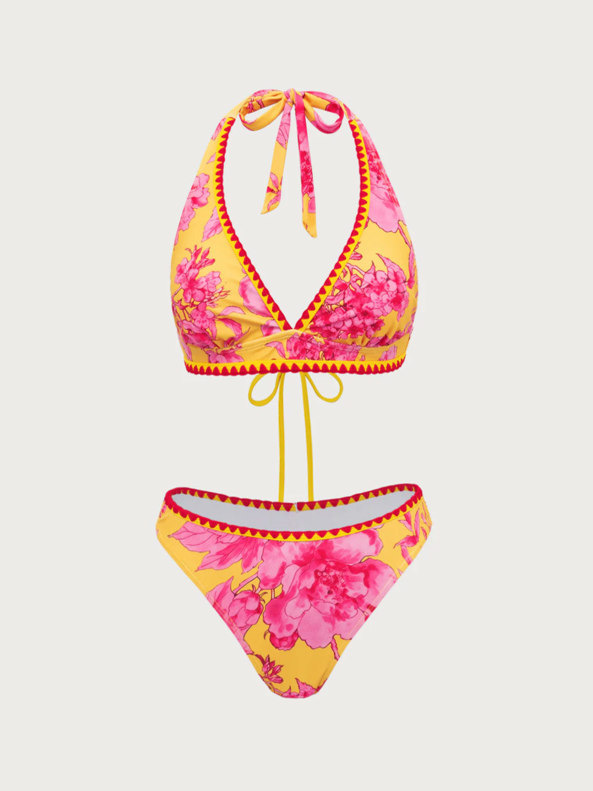 Women'S Polyester Knitted Floral Contrast Print Bikini Set Bikinis - SAMIOLSWIM