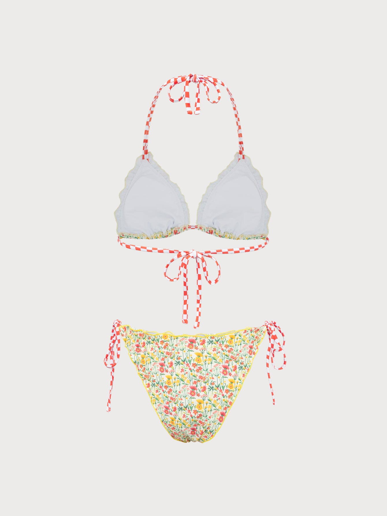 Women'S Polyester Knitted Floral Ruched Ruffle Bikini Set Bikinis - SAMIOLSWIM