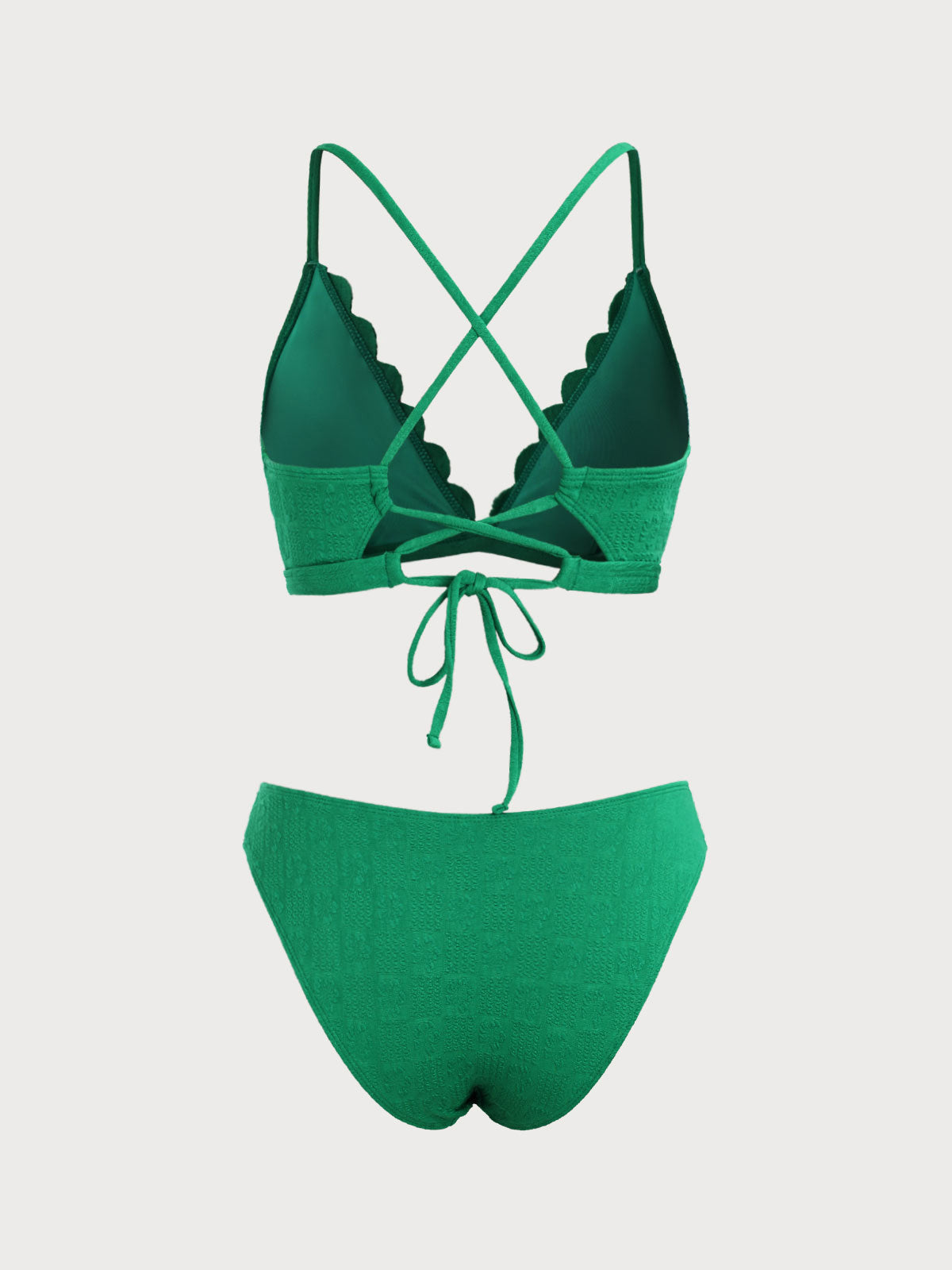 Women'S Polyester Knitted Floral Wave Edge Bikini Set Bikinis - SAMIOLSWIM