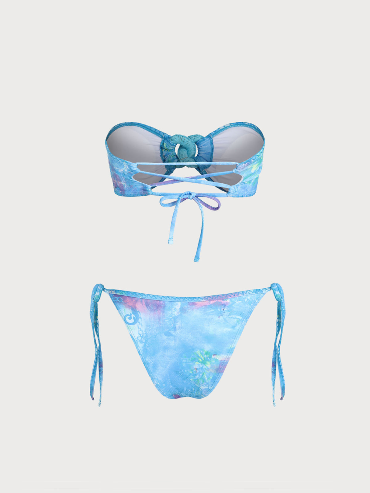 Women'S Polyester Knitted Flower Bud Bandeau Bikini Set Bikinis - SAMIOLSWIM