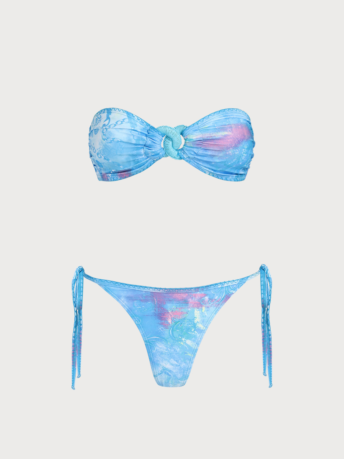Women'S Polyester Knitted Flower Bud Bandeau Bikini Set Blue Bikinis - SAMIOLSWIM