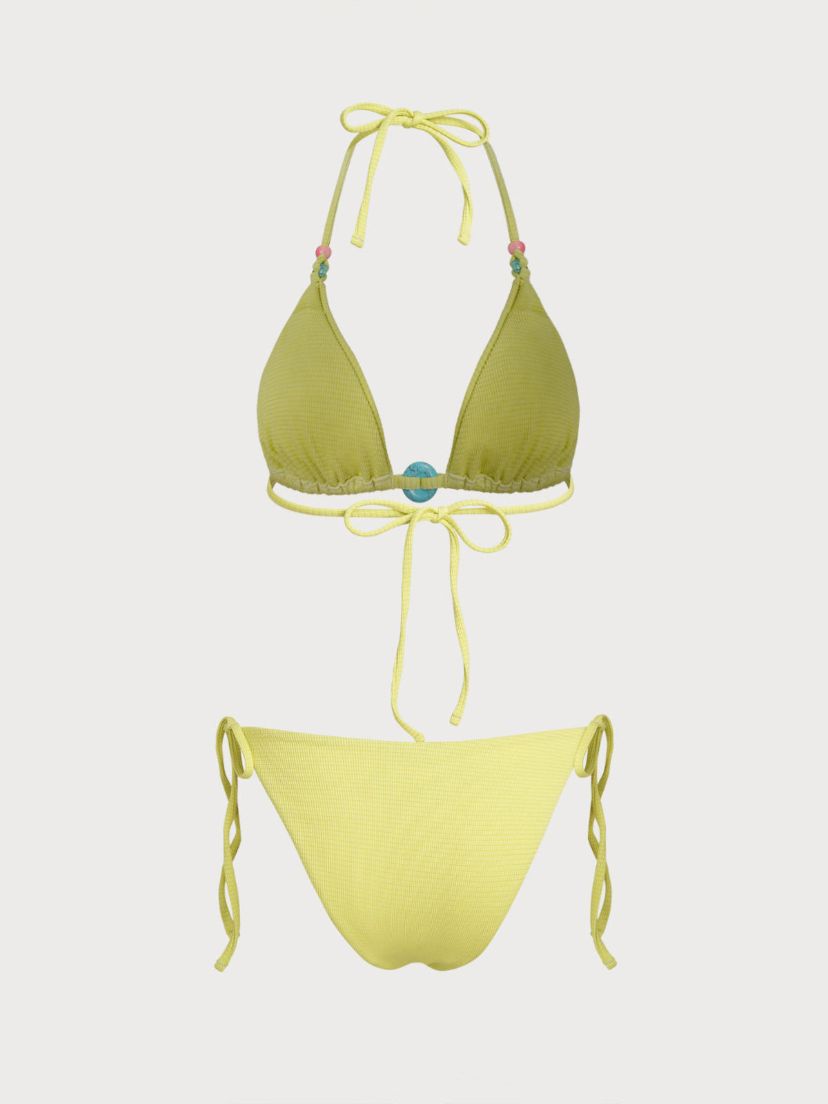 Women'S Polyester Knitted Fun Contrast Beaded Bikini Set Bikinis - SAMIOLSWIM