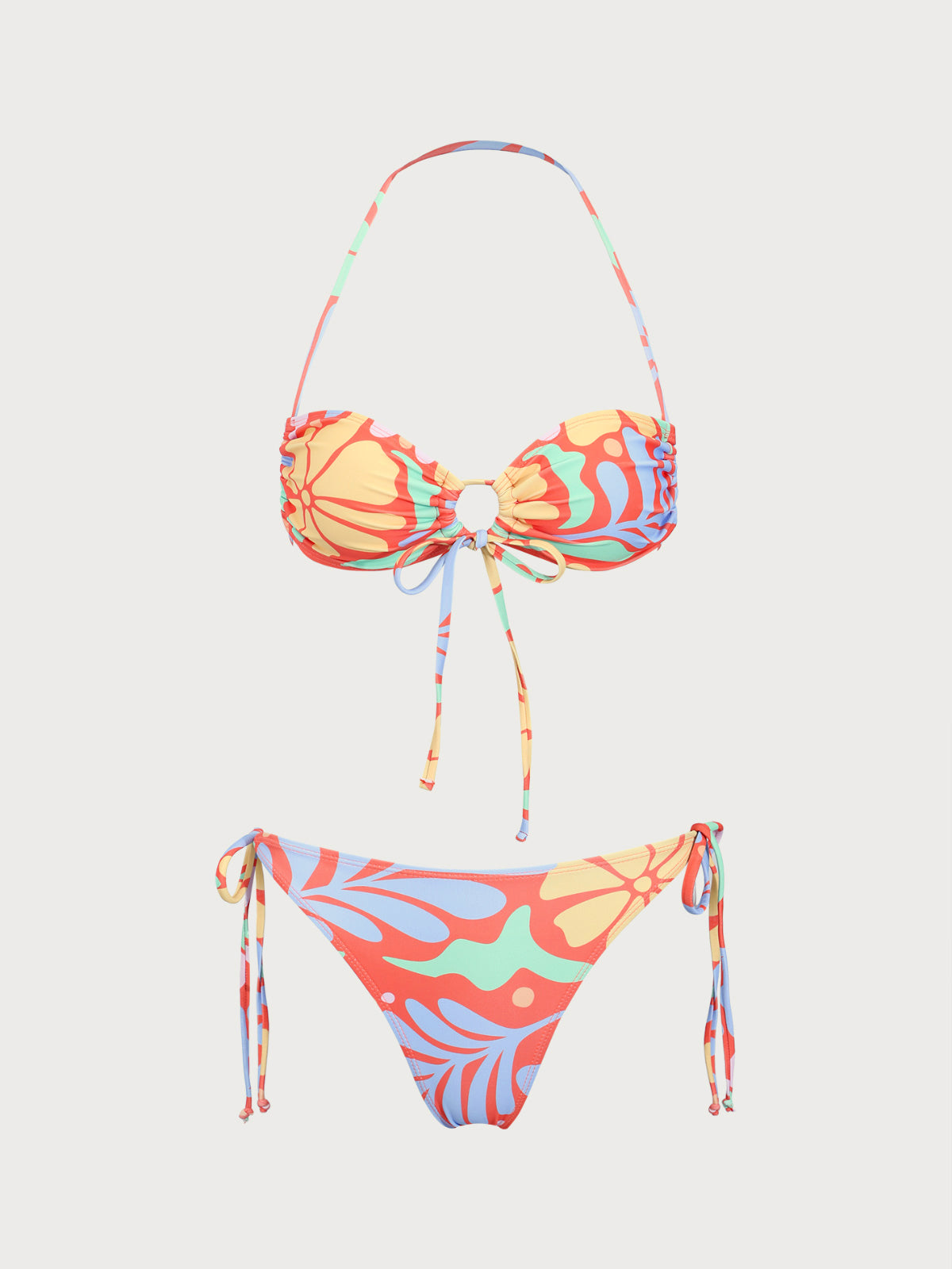 Women'S Polyester Knitted Geometric Print Cutout Bikini Set Orange Bikinis - SAMIOLSWIM