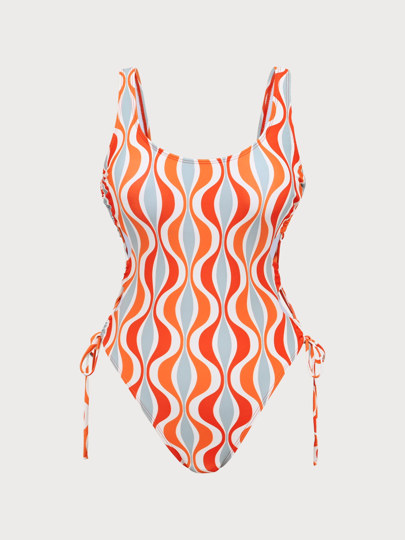 Women'S Polyester Knitted Geometric Print Cutout One-Piece Swimsuit Orange One-Pieces - SAMIOLSWIM