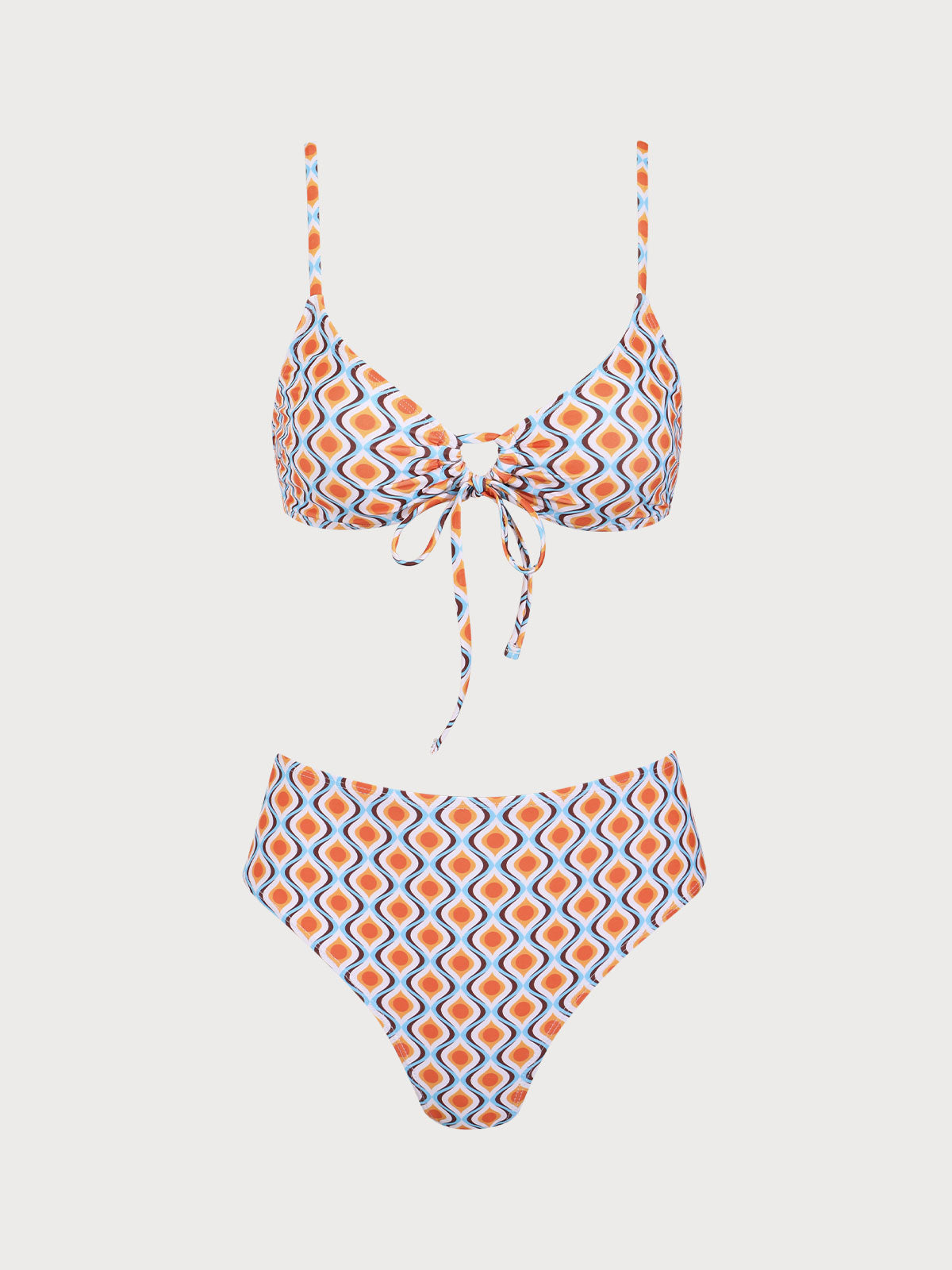 Women'S Polyester Knitted Geometric Wave Print Bikini Set Orange Bikinis - SAMIOLSWIM