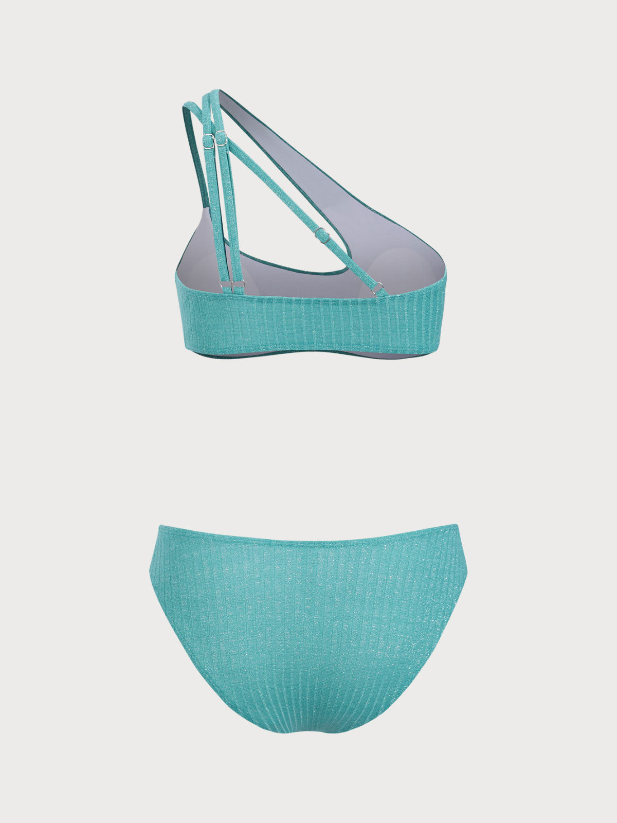 Women'S Polyester Knitted Glitter Pit Strip One Shoulder Bikini Set Bikinis - SAMIOLSWIM