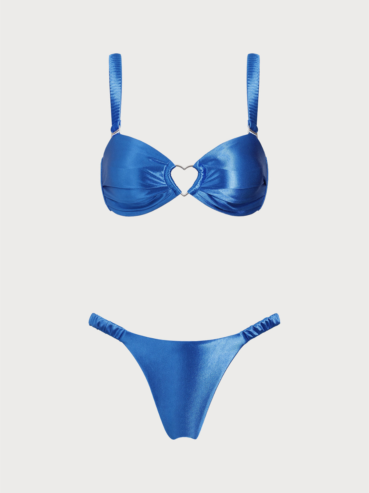 Women'S Polyester Knitted Heart Cutout Bikini Set Blue Bikinis - SAMIOLSWIM