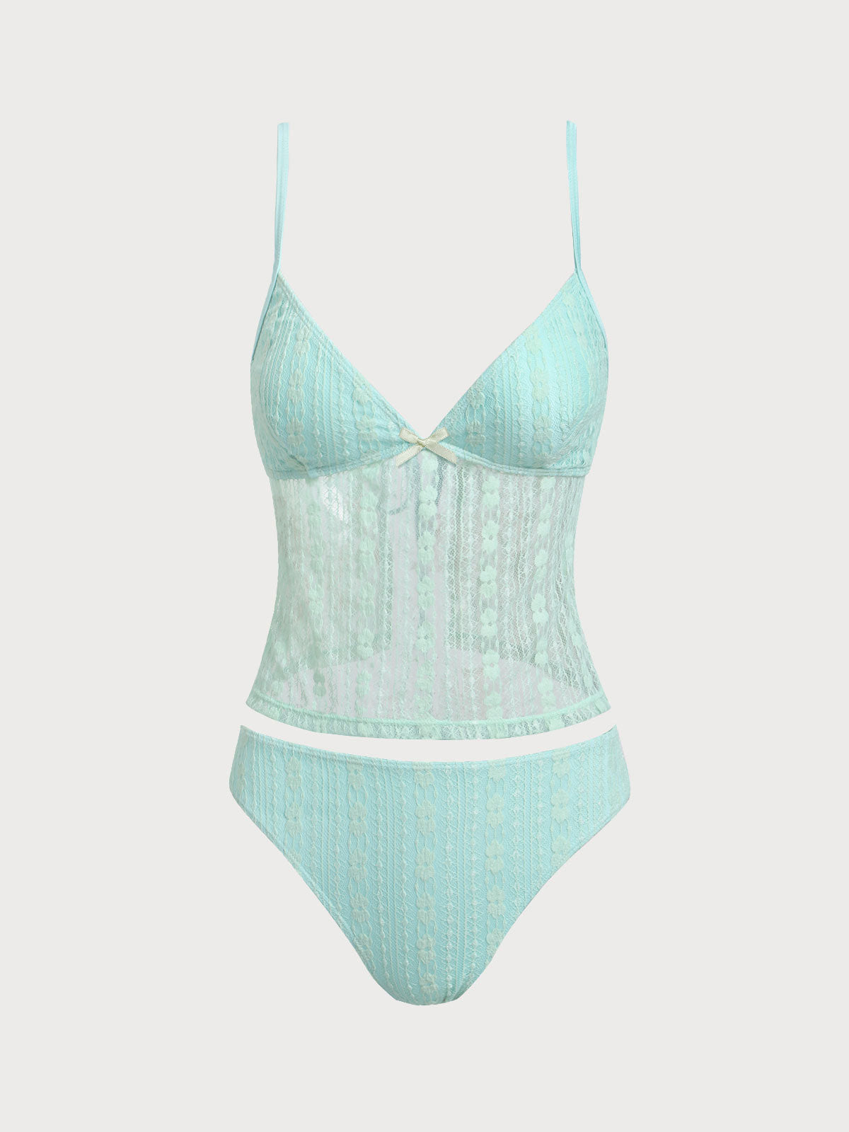 Women'S Polyester Knitted Hollow Lace Tankini Swimsuit Cyan Tankinis - SAMIOLSWIM