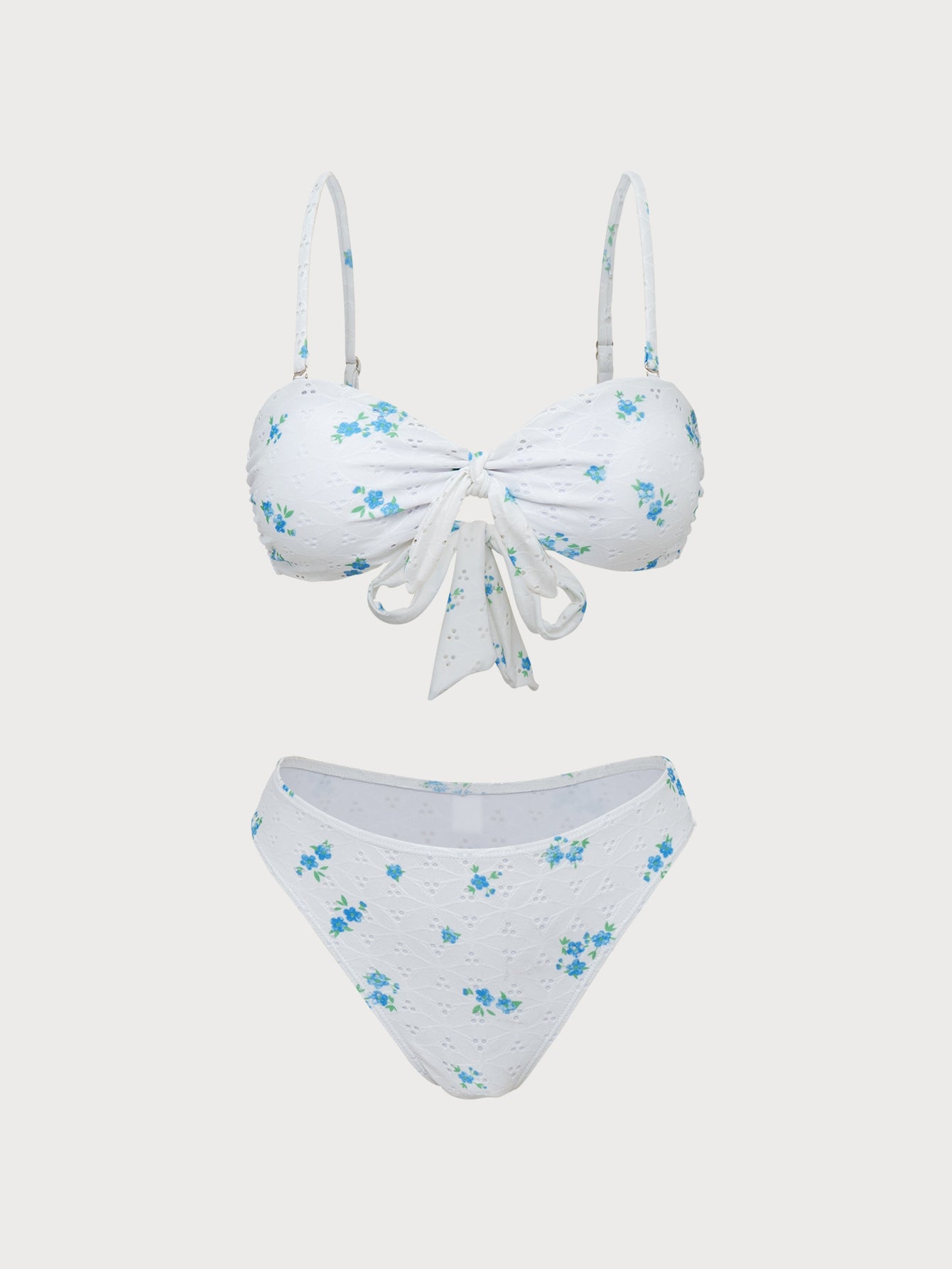 Women'S Polyester Knitted Hollow Print Bikini Set White Bikinis - SAMIOLSWIM