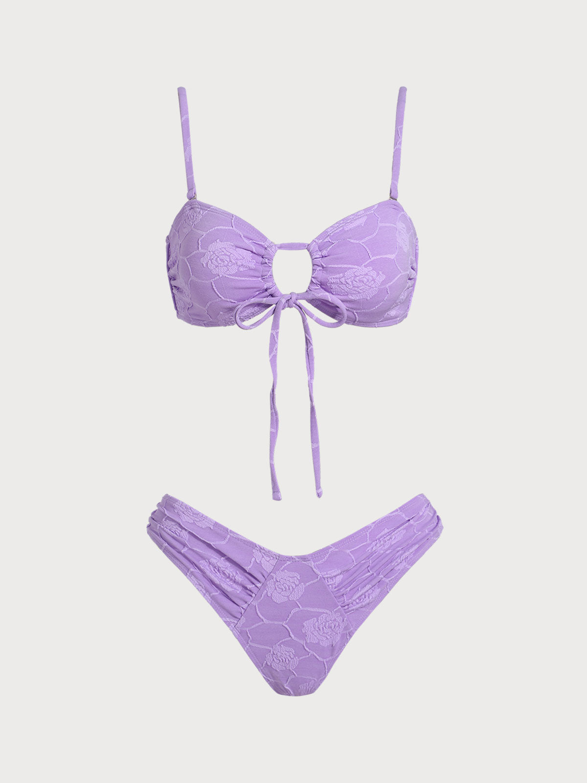 Women'S Polyester Knitted Hollow Ruffle Bikini Set Purple Bikinis - SAMIOLSWIM
