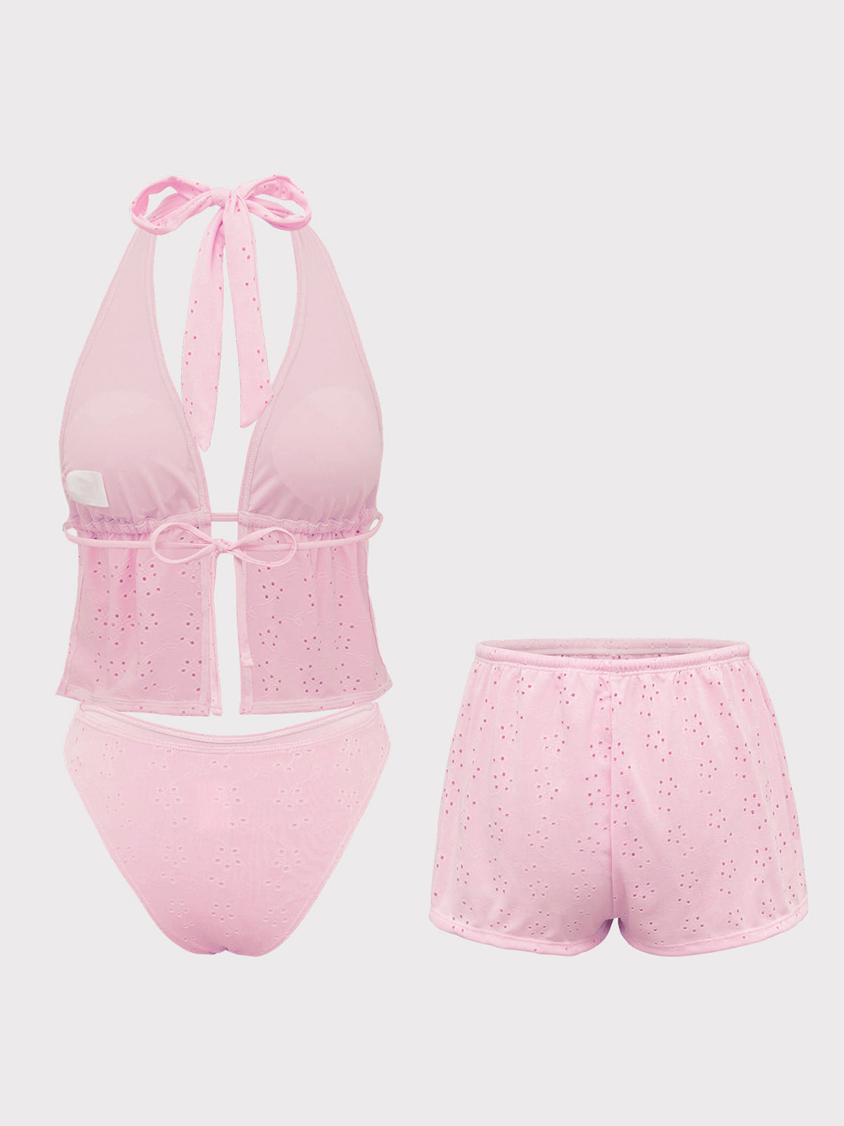 Women'S Polyester Knitted Hollow Tankini Three-Piece Swimsuit Tankinis - SAMIOLSWIM