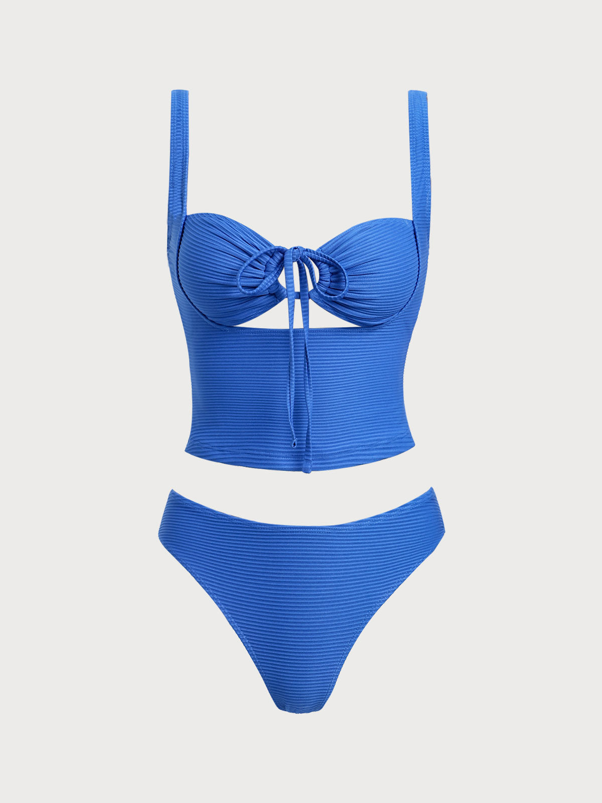 Women'S Polyester Knitted Hollow Tie Rope Tankini Swimsuit Blue Tankinis - SAMIOLSWIM