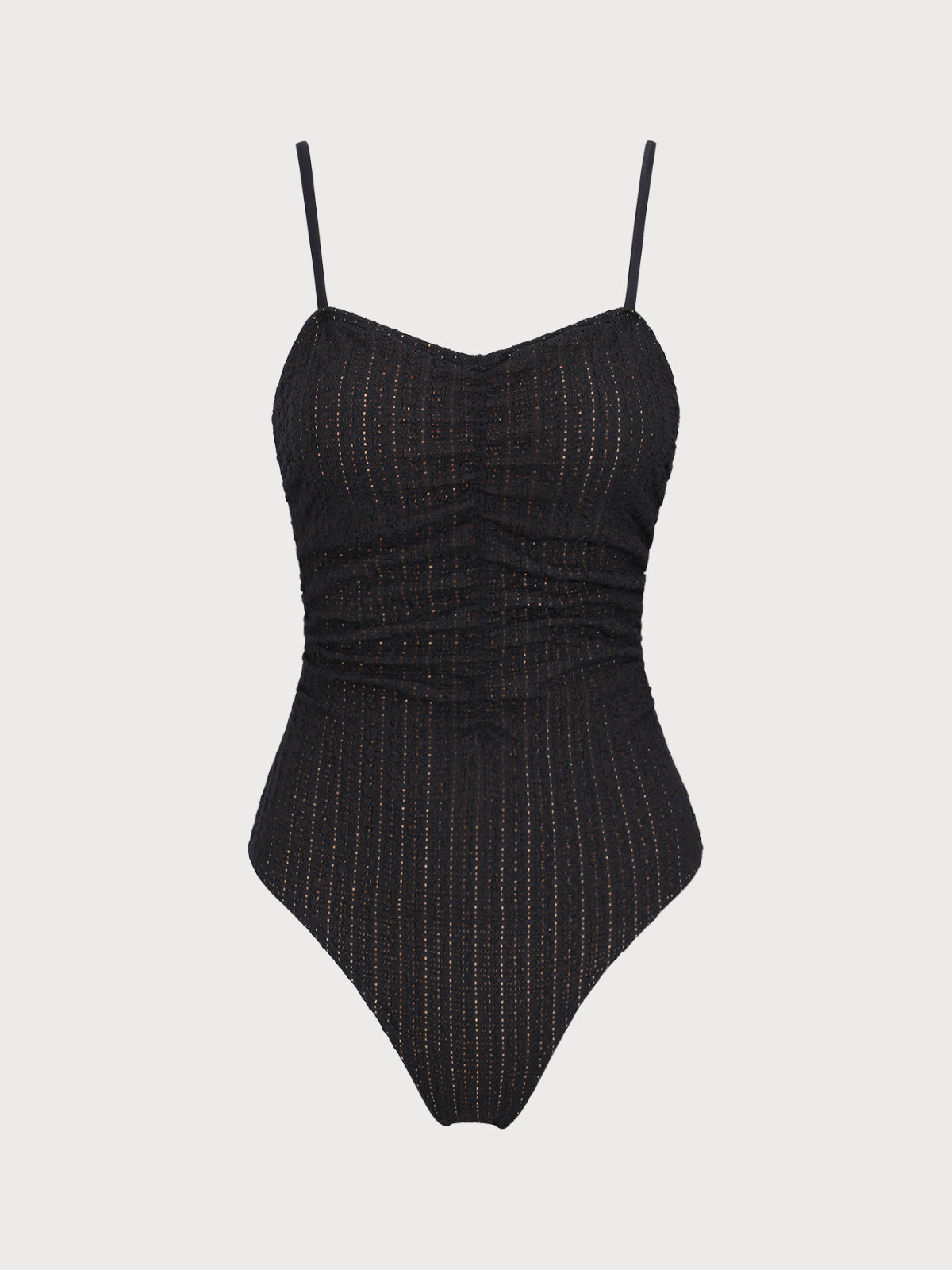 Women'S Polyester Knitted Hollow Wrinkled One-Piece Swimsuit Black One-Pieces - SAMIOLSWIM
