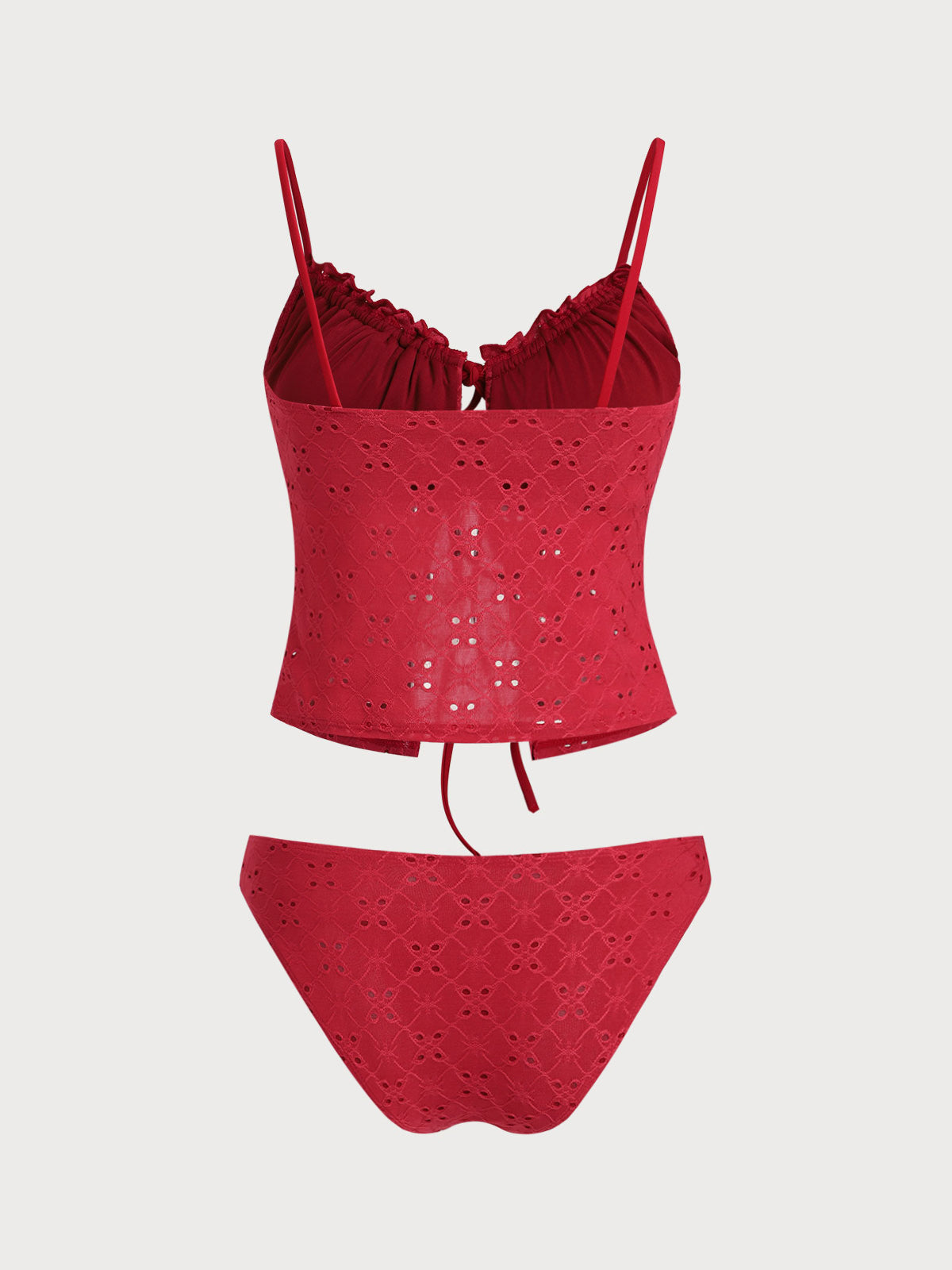 Women'S Polyester Knitted Lace Contrast Hollow Tankini Swimsuit Tankinis - SAMIOLSWIM