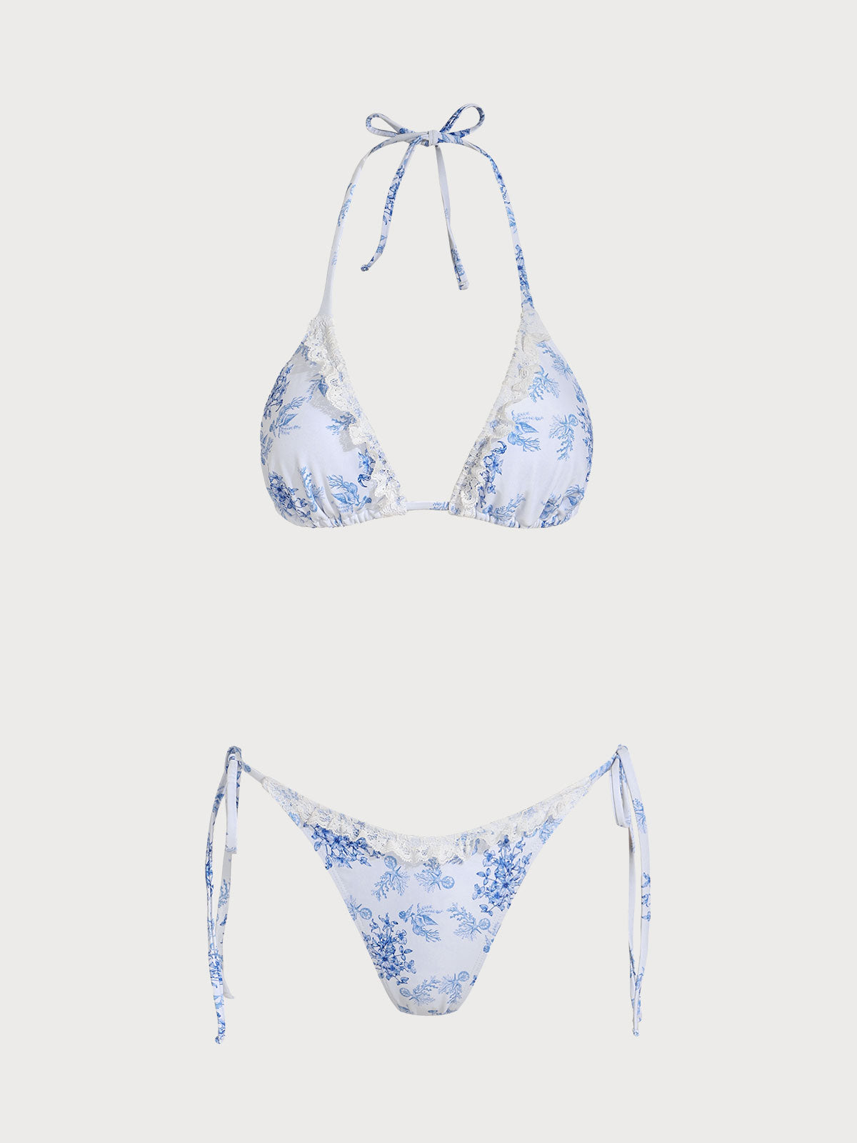 Women'S Polyester Knitted Lace Ocean Bouquet Print Bikini Set Bikinis - SAMIOLSWIM