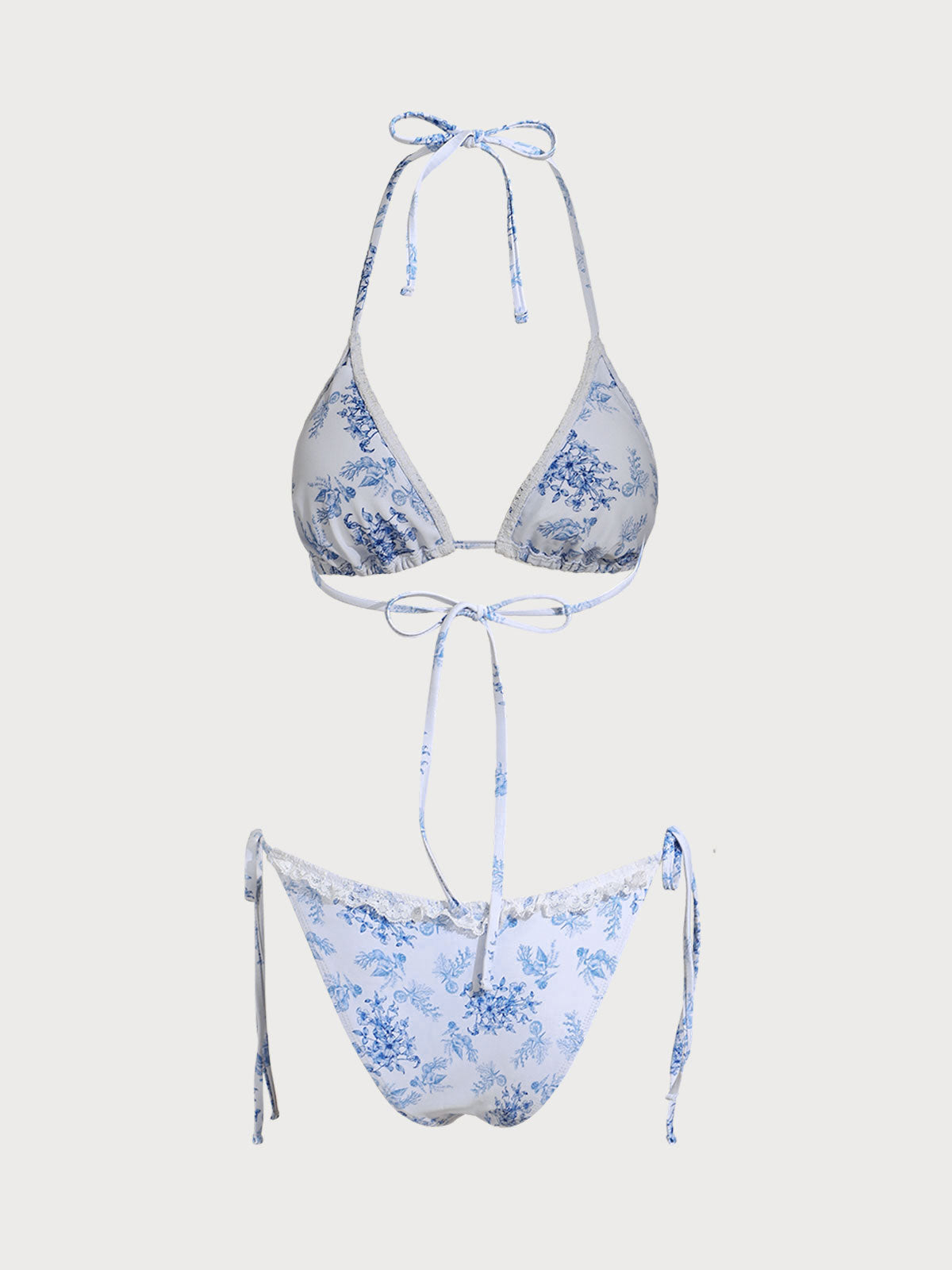 Women'S Polyester Knitted Lace Ocean Bouquet Print Bikini Set Bikinis - SAMIOLSWIM